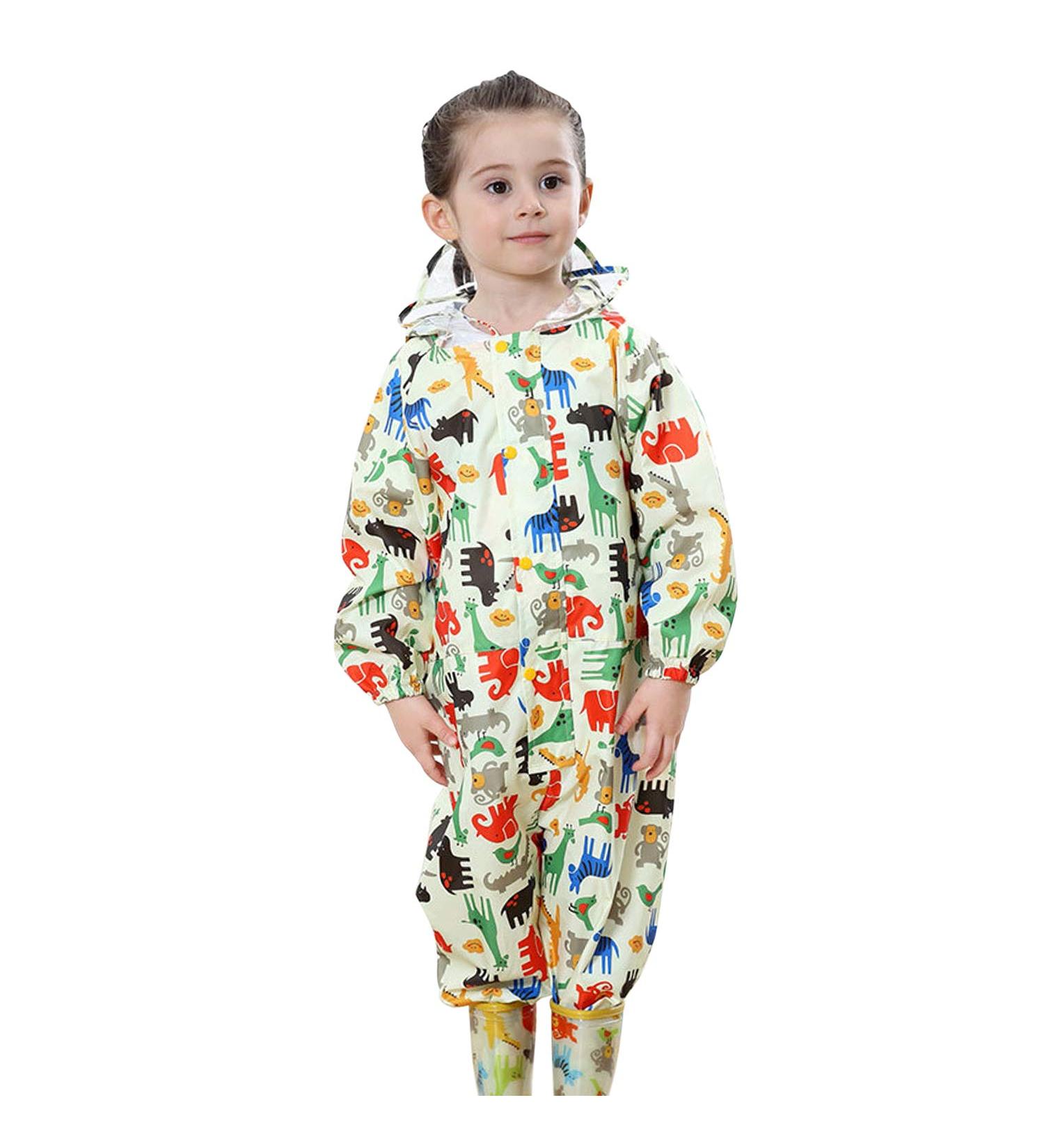 De feuilles Kids Button Rain Suit | Waterproof Hooded Raincoat Jumpsuit 4-6 Years | Yellow Animals | Puddle Suits - Buy Online on GoSupps.com