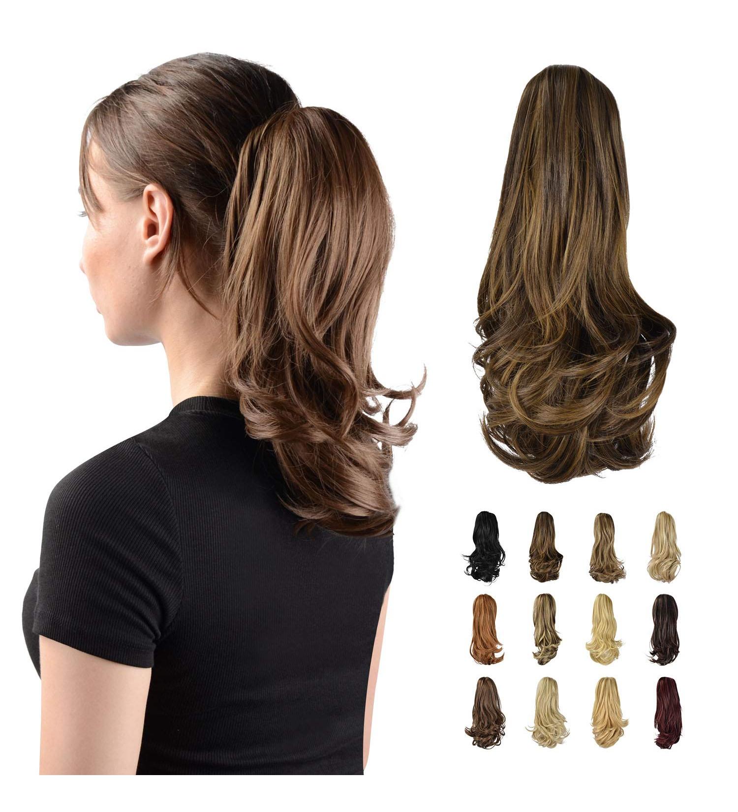 Sofeiyan 33cm Curly Ponytail Extension - Natural Looking Clip-In Hairpiece for Women - Dark Brown & Strawberry Blonde Mix - Buy Online on GoSupps.com
