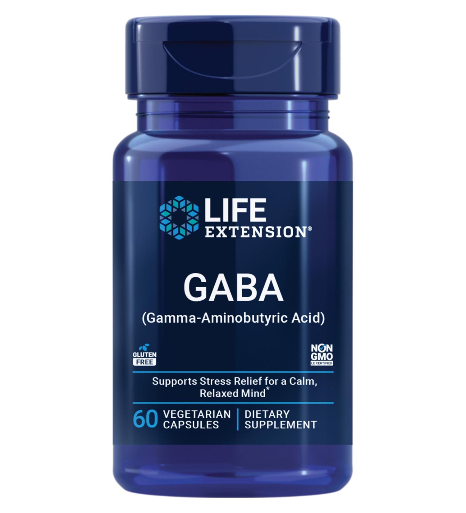 Life Extension GABA Stress Support GABA Supplement Mood Support Sleep Relaxation Gluten-Free Non-GMO Vegetarian 60 Capsules - Buy Online on GoSupps.com