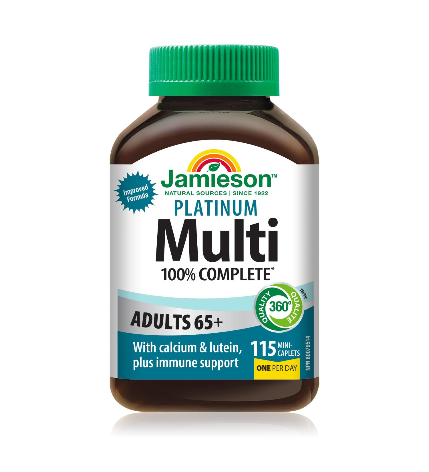 Jamieson 100% Complete Multivitamin Platinum for Adults 65+ with Calcium Lutein & Immune Support - Buy Online on GoSupps.com
