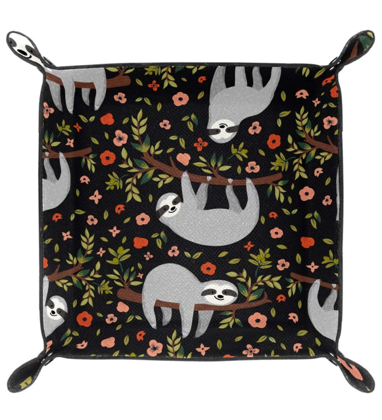 Black Sloth Red Flower Folding Dice Tray - PU Leather Dice Holder for RPG Gaming - Buy Online on GoSupps.com