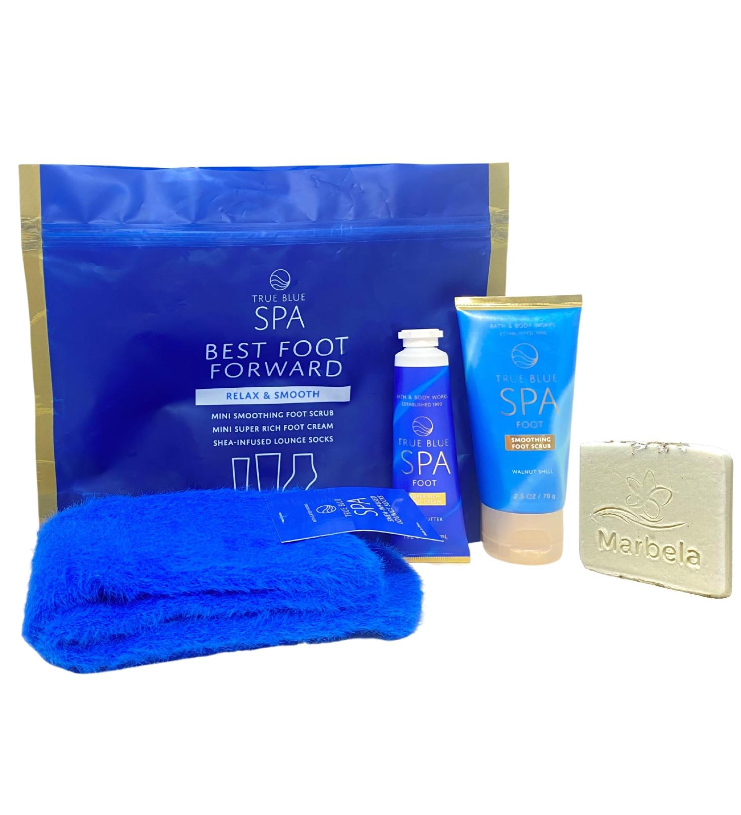 Bath & Body Works Best Foot Forward True Blue Spa Gift Set - Super Rich Foot Scrub Foot Cream and Shea-Infused Socks - Travel Size - with a Natural Oats Sample Soap - Buy Online on GoSupps.com