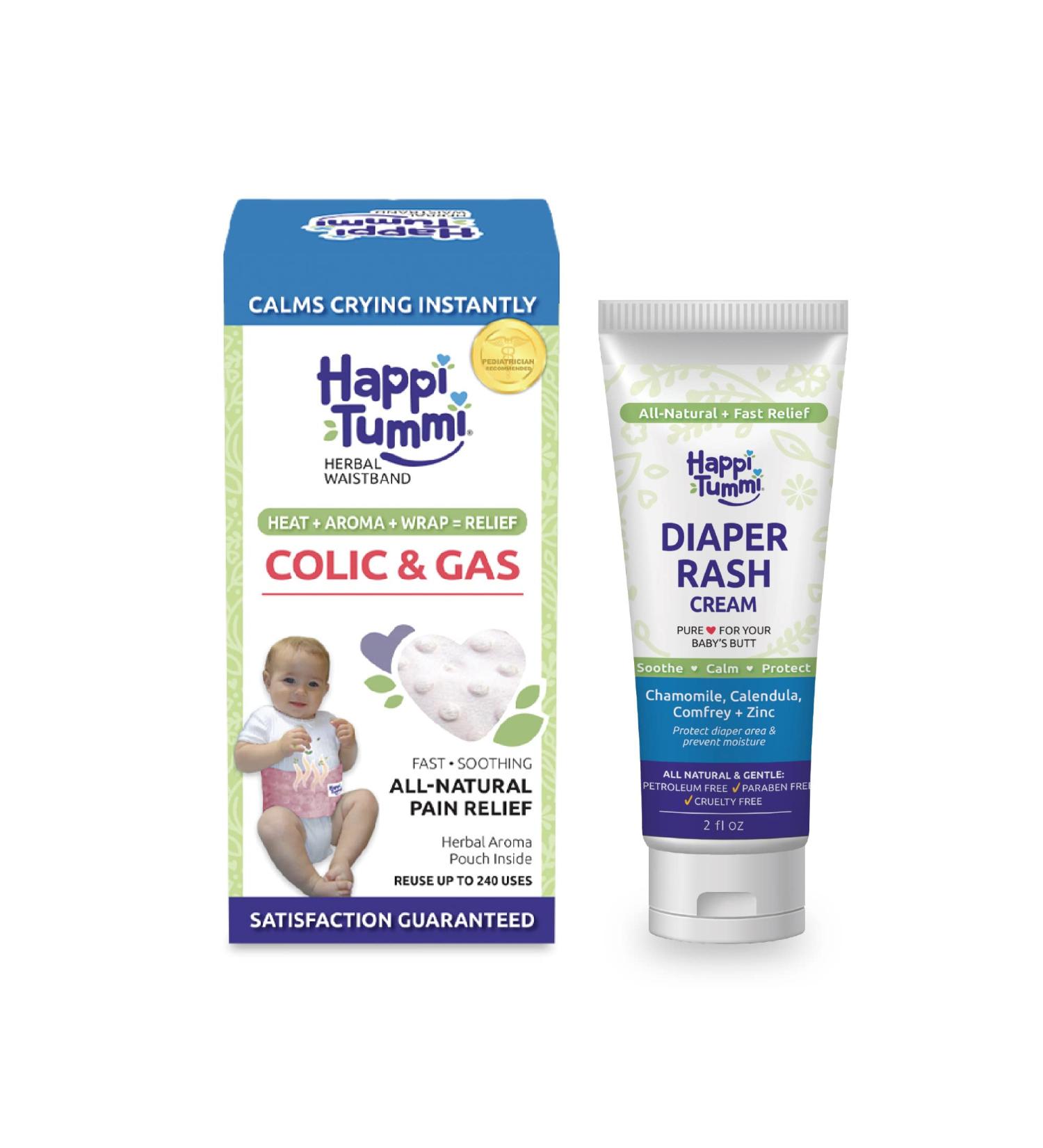 Happi Tummi Natural Colic Relief Belly Band Pink with Organic Diaper Rash Cream - Buy Online on GoSupps.com