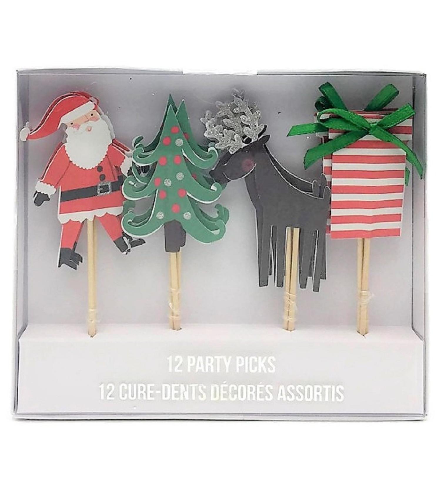 Meri Meri Santa Reindeer Christmas Tree and Present Cupcake Topper and Party Picks