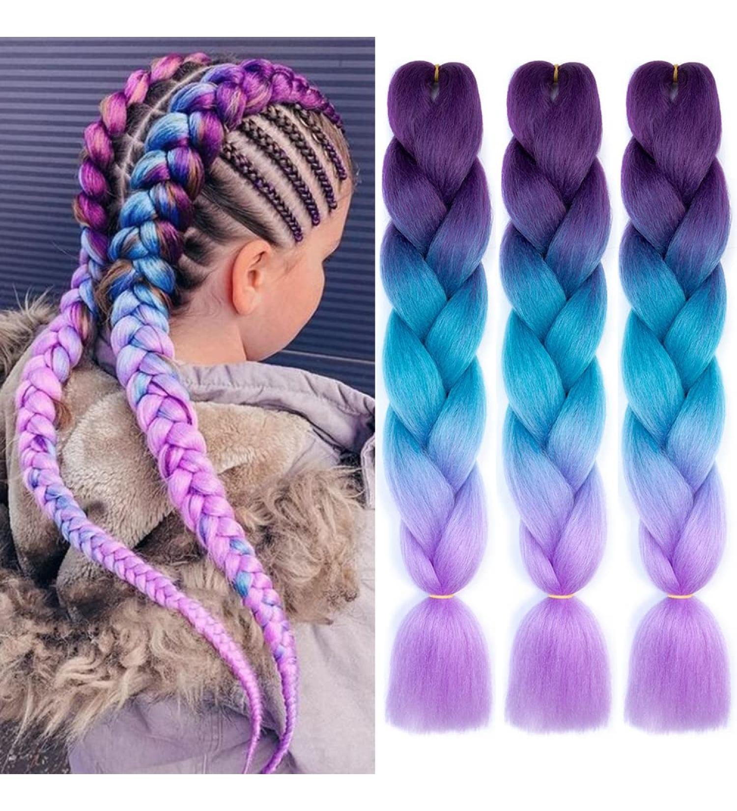 Colorfulpanda Ombre Jumbo Braid Hair Extensions - 24 Inch 100g Kanekalon for Crochet Twist - Dark Lila/Blue/Light Purple - Buy Online on GoSupps.com