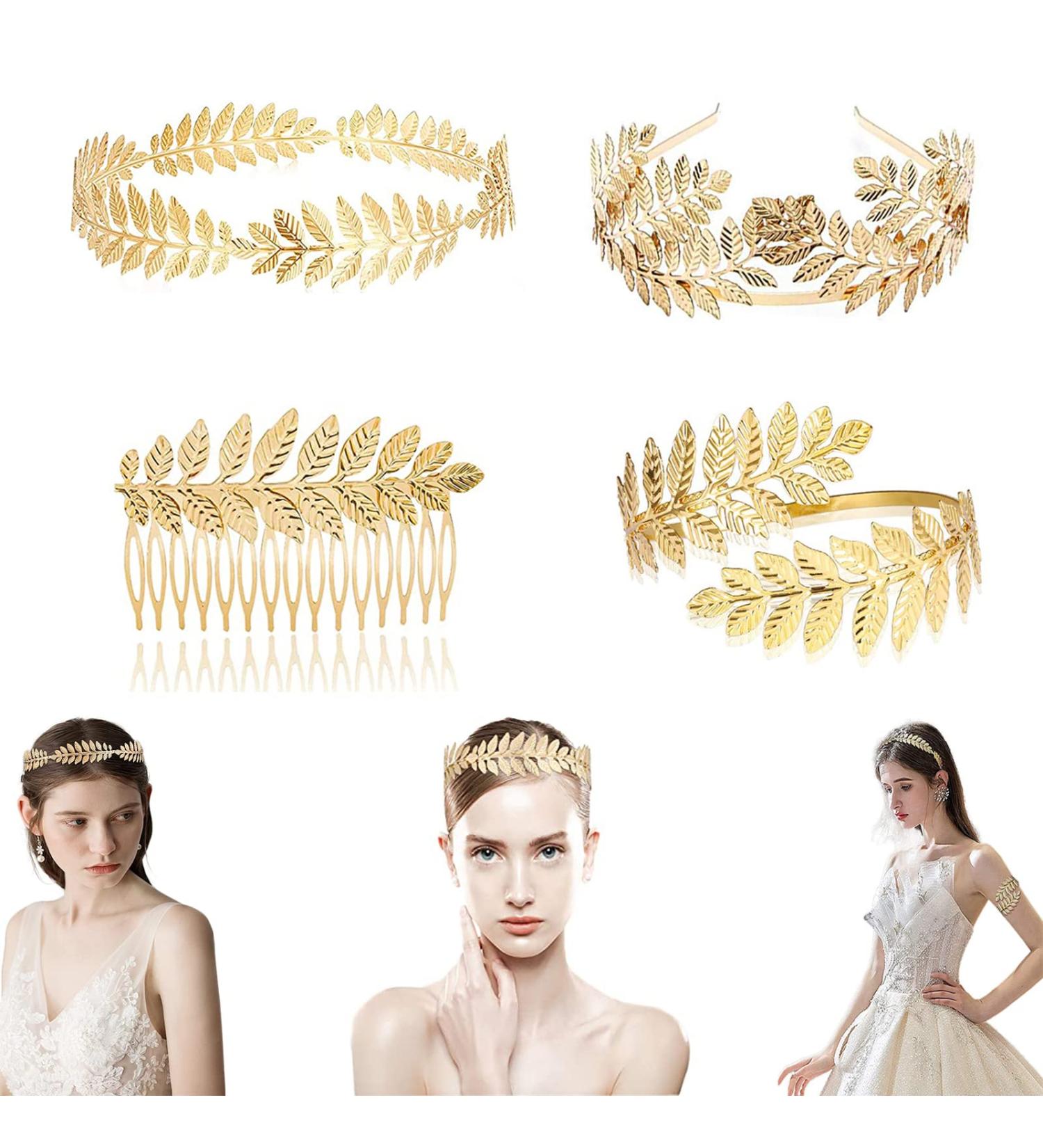 4-Piece Roman & Greek Crown Set | Goddess Hair Accessories | Laurel Headbands & Hair Combs for Elegant Styling - Buy Online on GoSupps.com