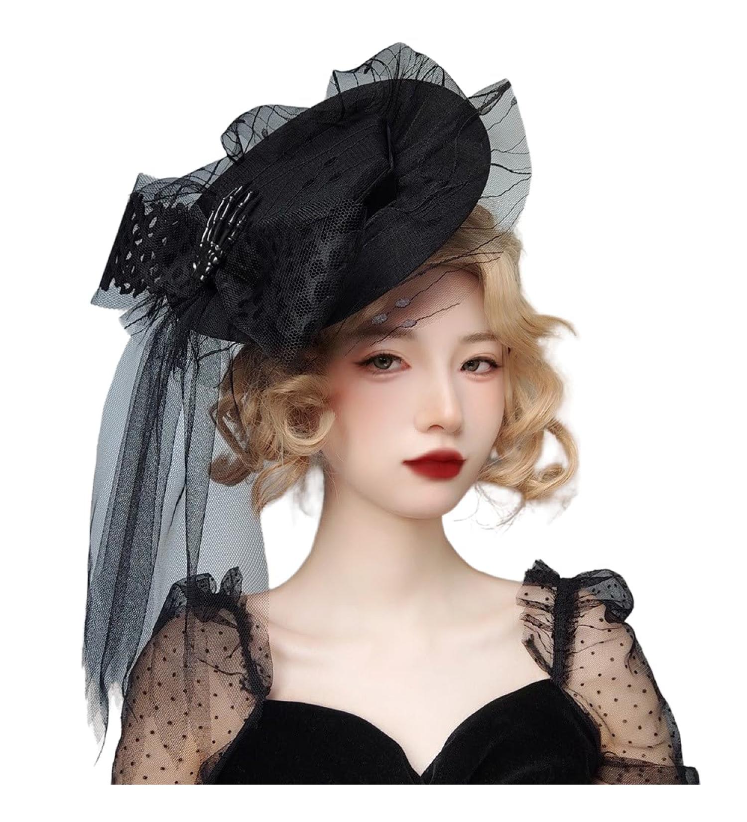 CAMDOM Fascinators Hat for Women Halloween Witch Role Play Party Holiday Hair Clip Hairpin Hat Black - Buy Online on GoSupps.com