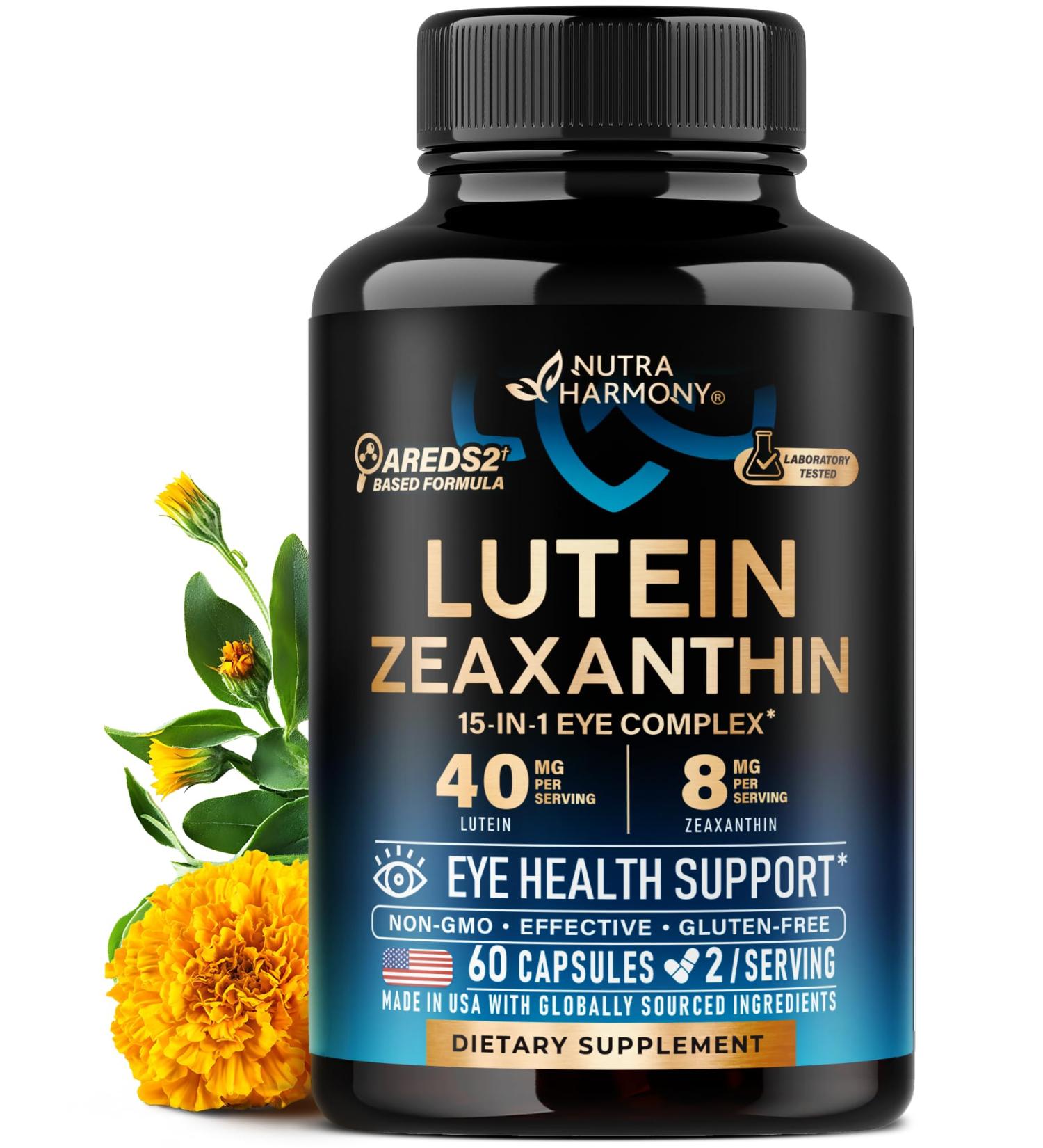 Eye Vitamins - Lutein and Zeaxanthin Supplements - AREDS2 Based Supplement for Seniors & Adults - Eye Health & Vision Support - Saffron Zinc Vitamins Copper Super Greens - Made in USA 60 Capsules - Buy Online on GoSupps.com