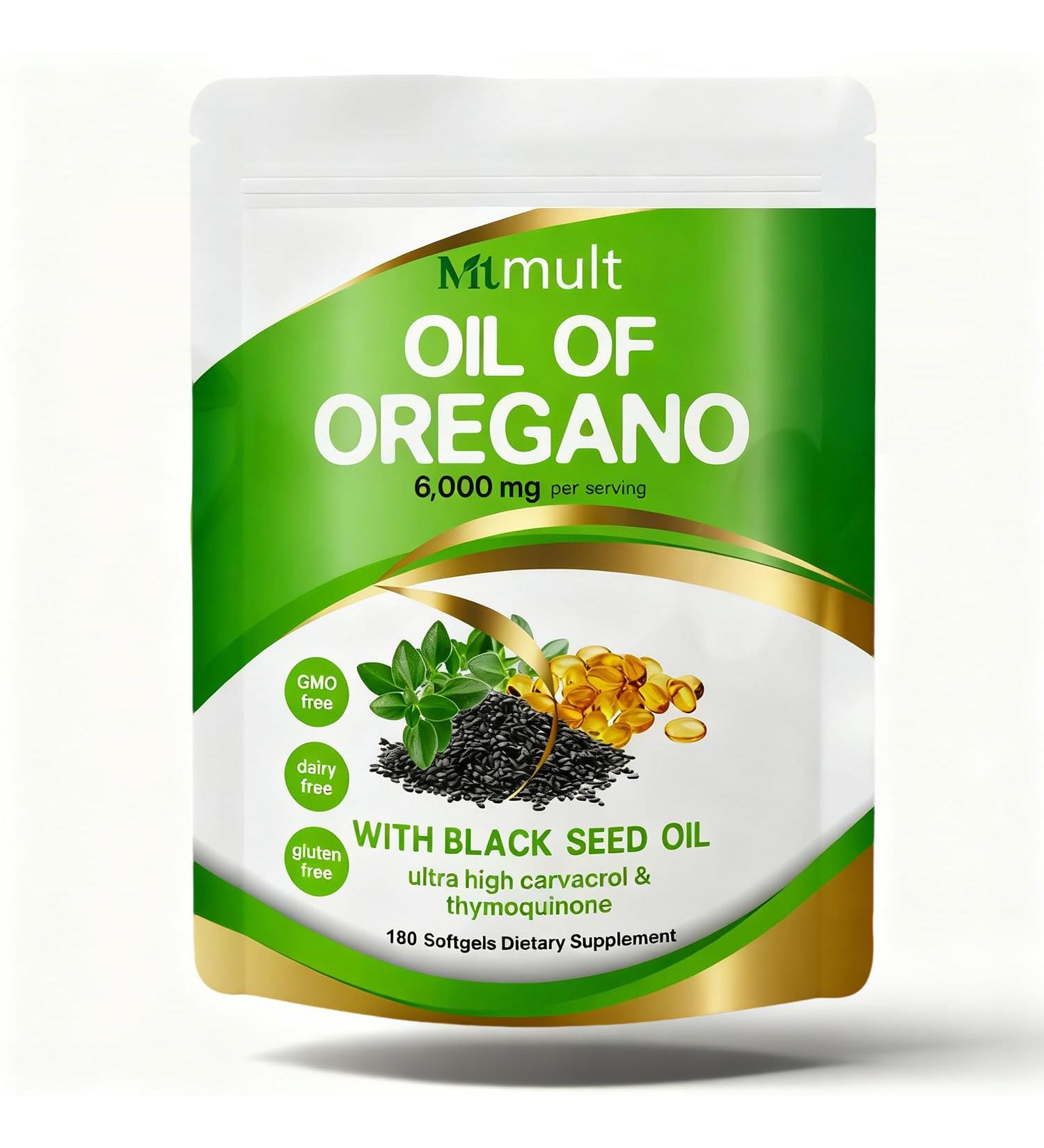 Mtmult Oil of Oregano with Black Seed Oil 6000mg & Moringa Aceite de Oregano Oil of Oregano Capsules Oregano Oil Pills Carvacrol-Rich Opaque Airtight Packaging 180 Softgels - Buy Online on GoSupps.com
