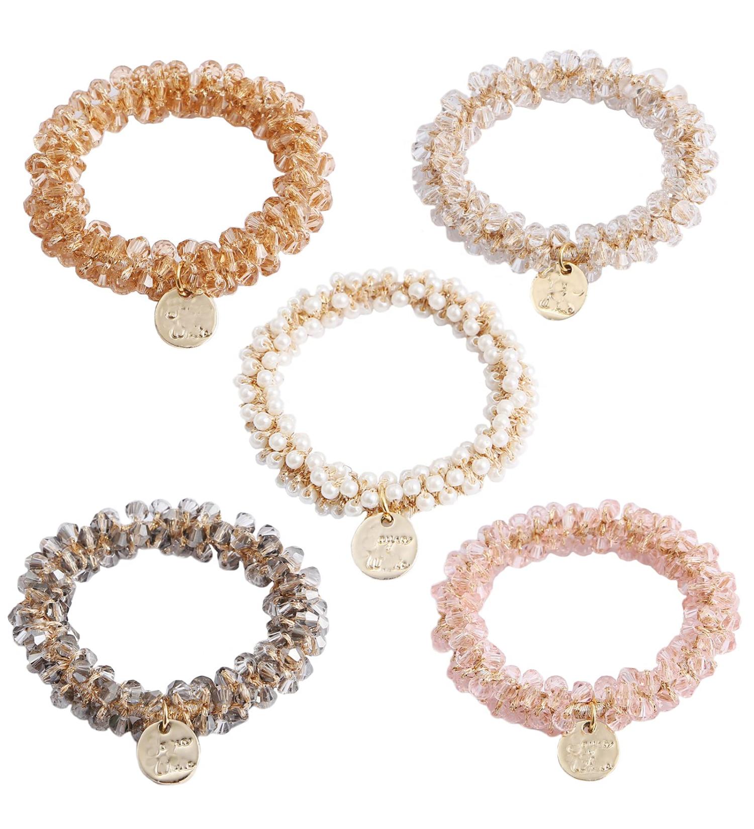 KuuGuu Crystal Pearl Hair Ties - 5 PCS Elastic Hair Bands for Women and Girls - Buy Online on GoSupps.com