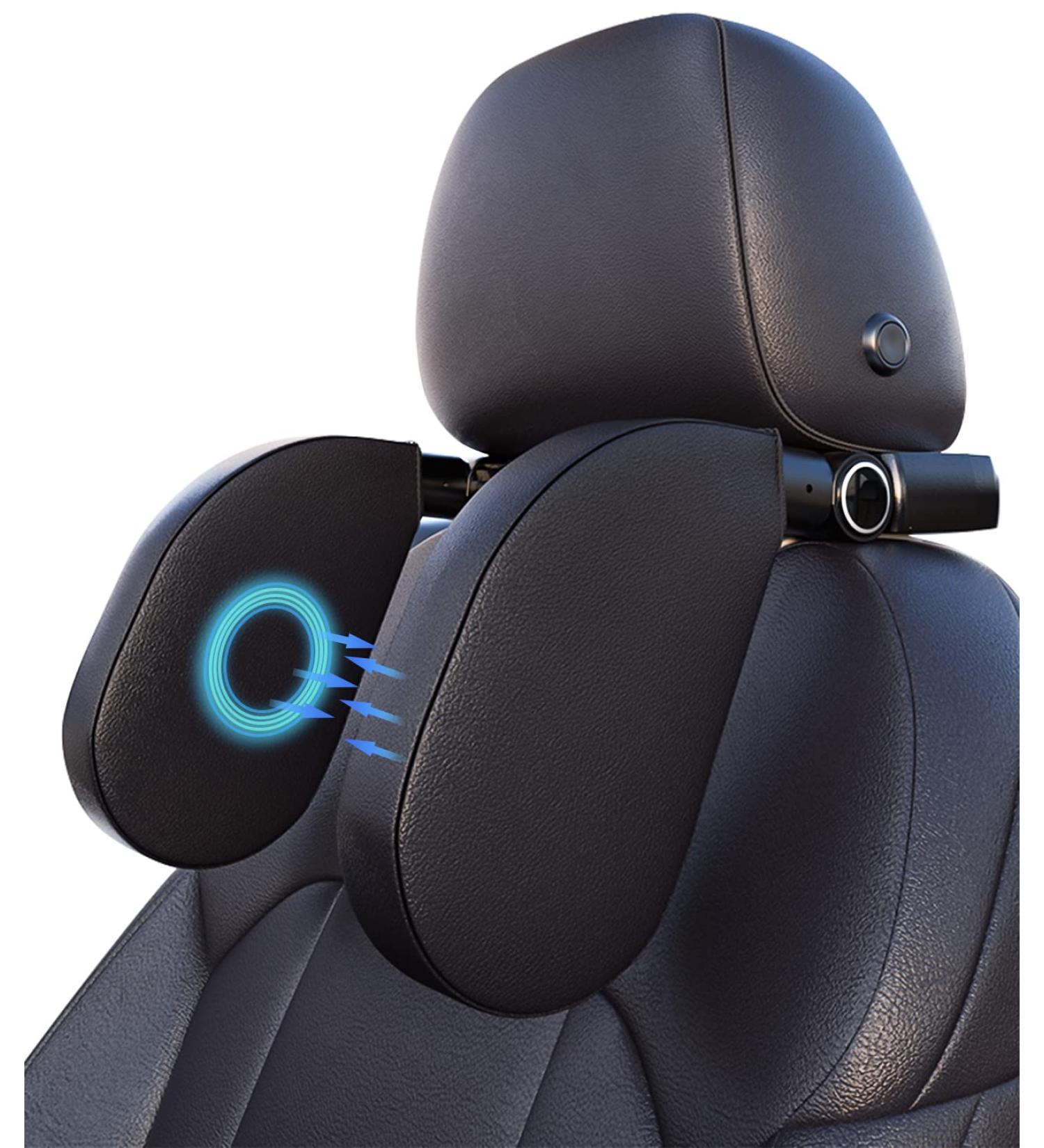 Joflva Black Headrest for Children | Leather Neck Support Pillows with Telescopic Rod & Clips | Travel Sleeping Pillow for Kids - Buy Online on GoSupps.com