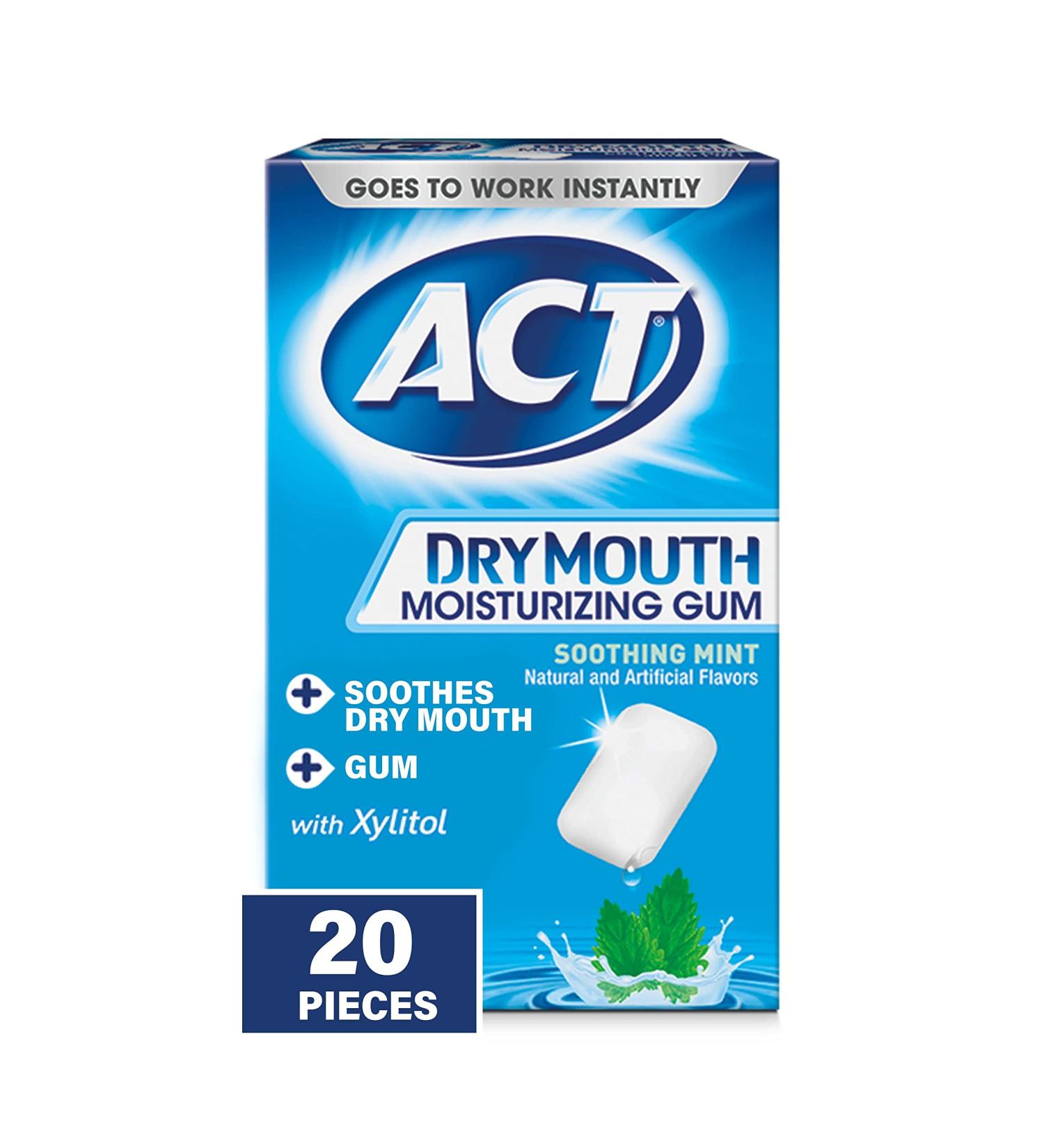 ACT Dry Mouth Anticavity Zero Alcohol Fluoride Mouthwash 18 fl. oz. Soothing Mint & ACT Dry Mouth Moisturizing Gum 20 Pieces Sugar Free Soothing Mint Bundle - Buy Online on GoSupps.com