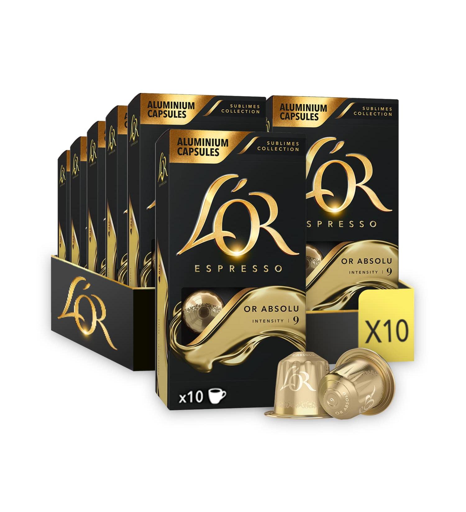 L'OR Absolu 100 Absolute Gold Capsules Intensity 9 Nespresso Compatible (Pack of 10 x 10) - Buy Online on GoSupps.com