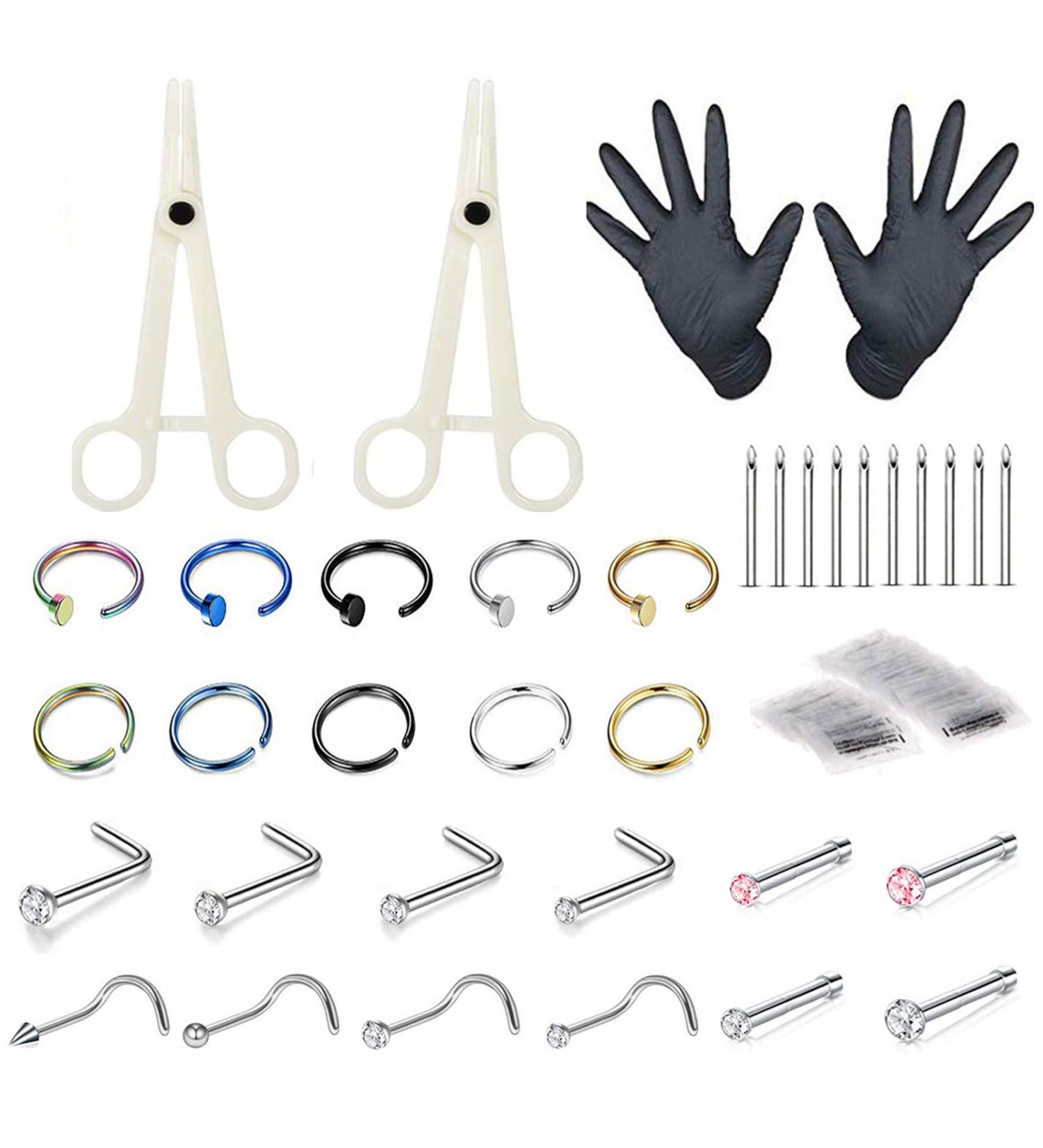 Jconly 46Pcs Ear Nose Lip Piercing Kit - 20G 18G Colorful 316L Steel Needles & Clamps - Buy Online on GoSupps.com