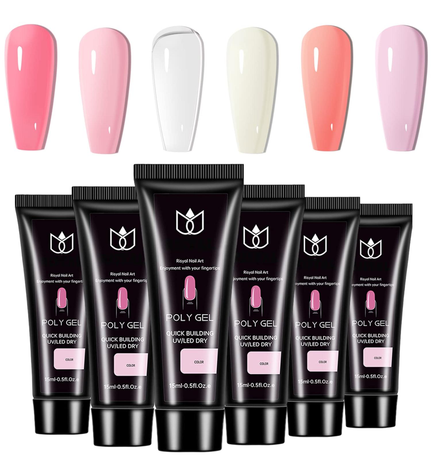 Poly Nail Extension Gel Nail Builder 6 Colors UV Poly Gel Set False Nail Gels Nail Extension Nude Pink Nail Gel Enhancement Crystal Polygel for Beginners Nail Art French Manicure Women (6 Colors) - Buy Online on GoSupps.com