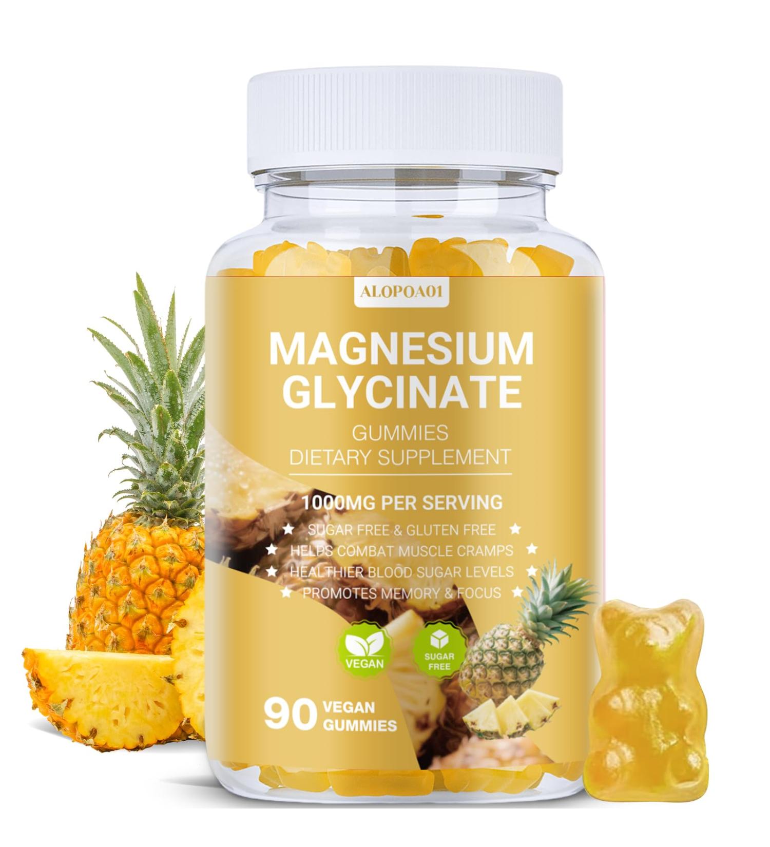 ALOPOA01 Magnesium Glycinate Gummies 1000mg Non-GMO Gluten-Free Magnesium Supplement Gummies for Adults & Kids Sleep Relaxation & Focus Pineapple Flavor 90 Count - Buy Online on GoSupps.com