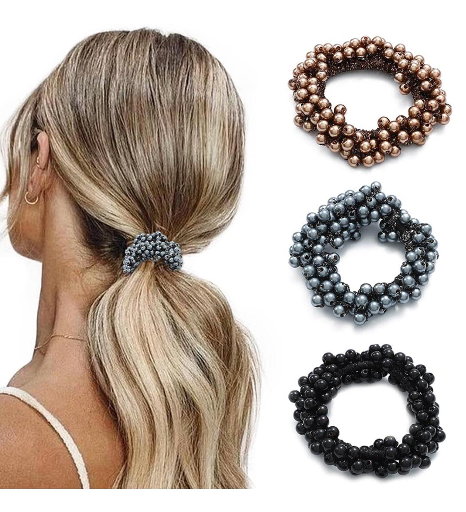 Brinie Champagne Hair Ties - Pearl Bead Scrunchies for Women & Girls (Pack of 3) - Buy Online on GoSupps.com