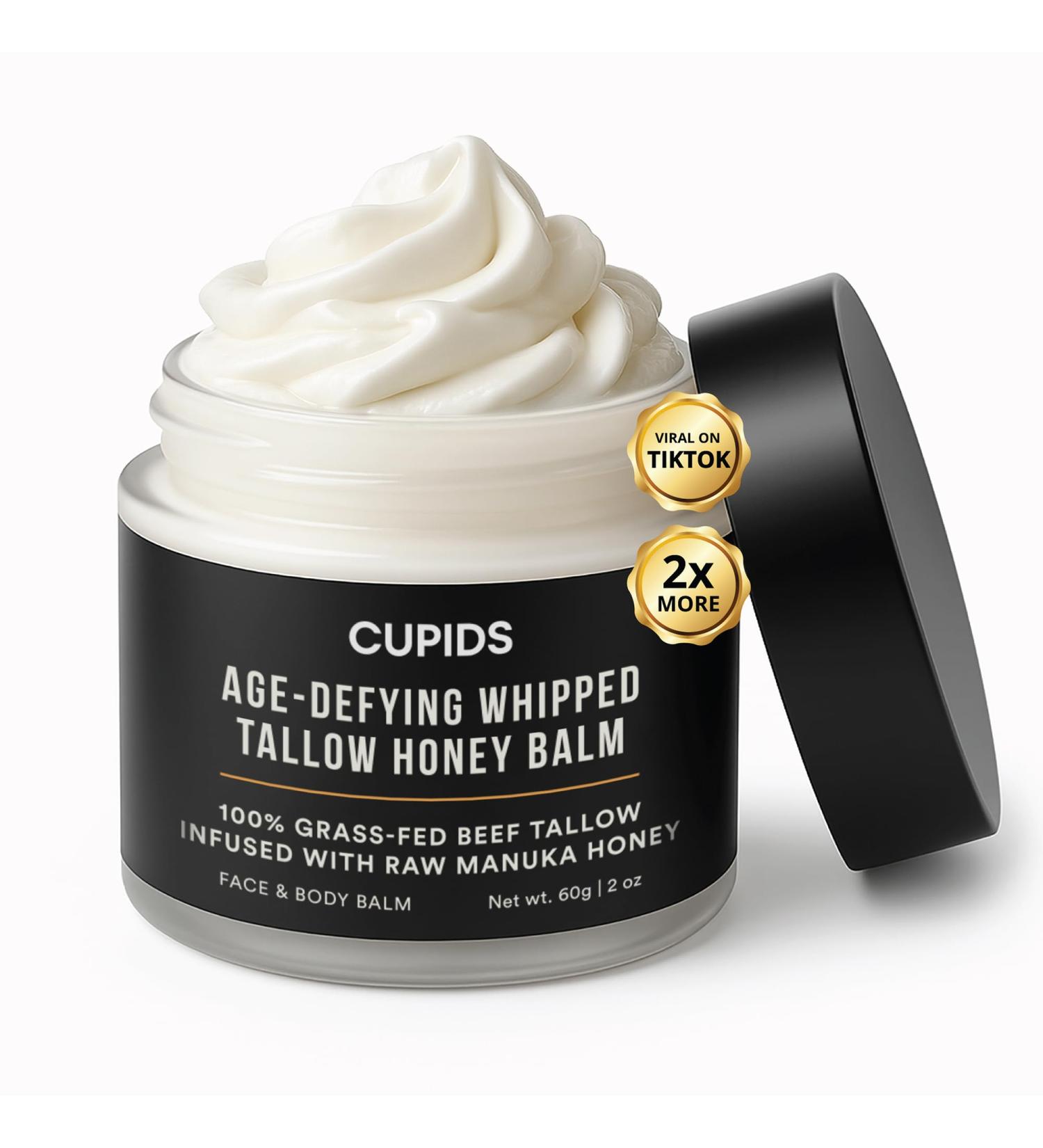 Cupids Tallow and Honey Balm Grass Fed Beef Tallow for Skin Face Moisturizer with Raw Manuka Honey Olive Oil Beeswax & Vitamin E - Buy Online on GoSupps.com