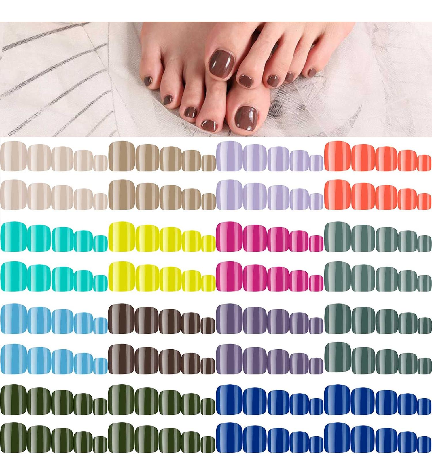 336 Pieces 14 Sets Short False Toenails Press on Toenails Short Square Glossy False Toe Nails Full Cover Square Fake Nails Artificial Toenail Tips for Nail DIY Manicure (Fresh Color) - Buy Online on GoSupps.com
