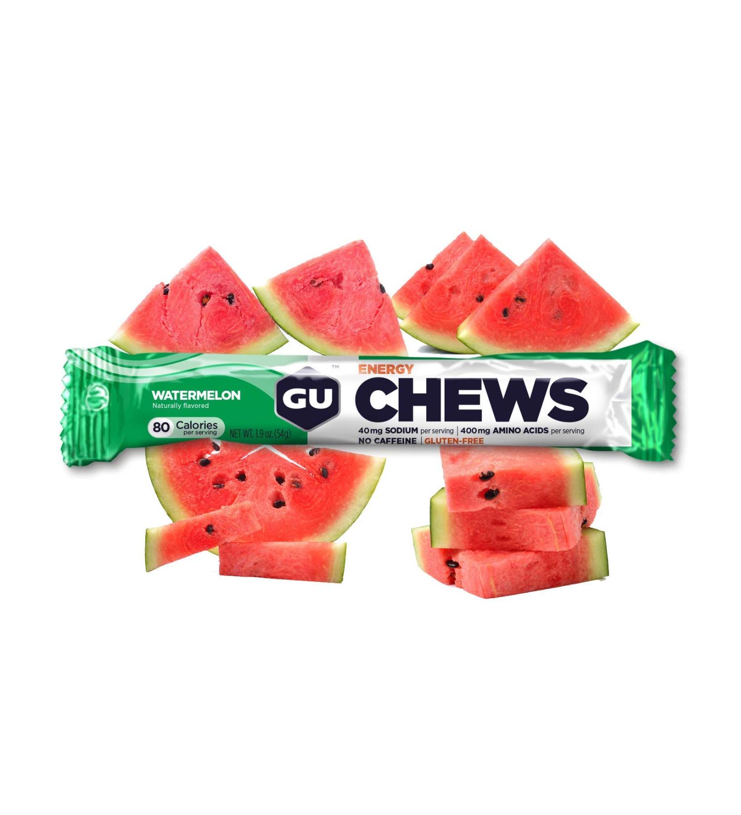 GU Energy Chews Watermelon Gummies with Electrolytes - 18 Packs (144 Chews) - Buy Online on GoSupps.com