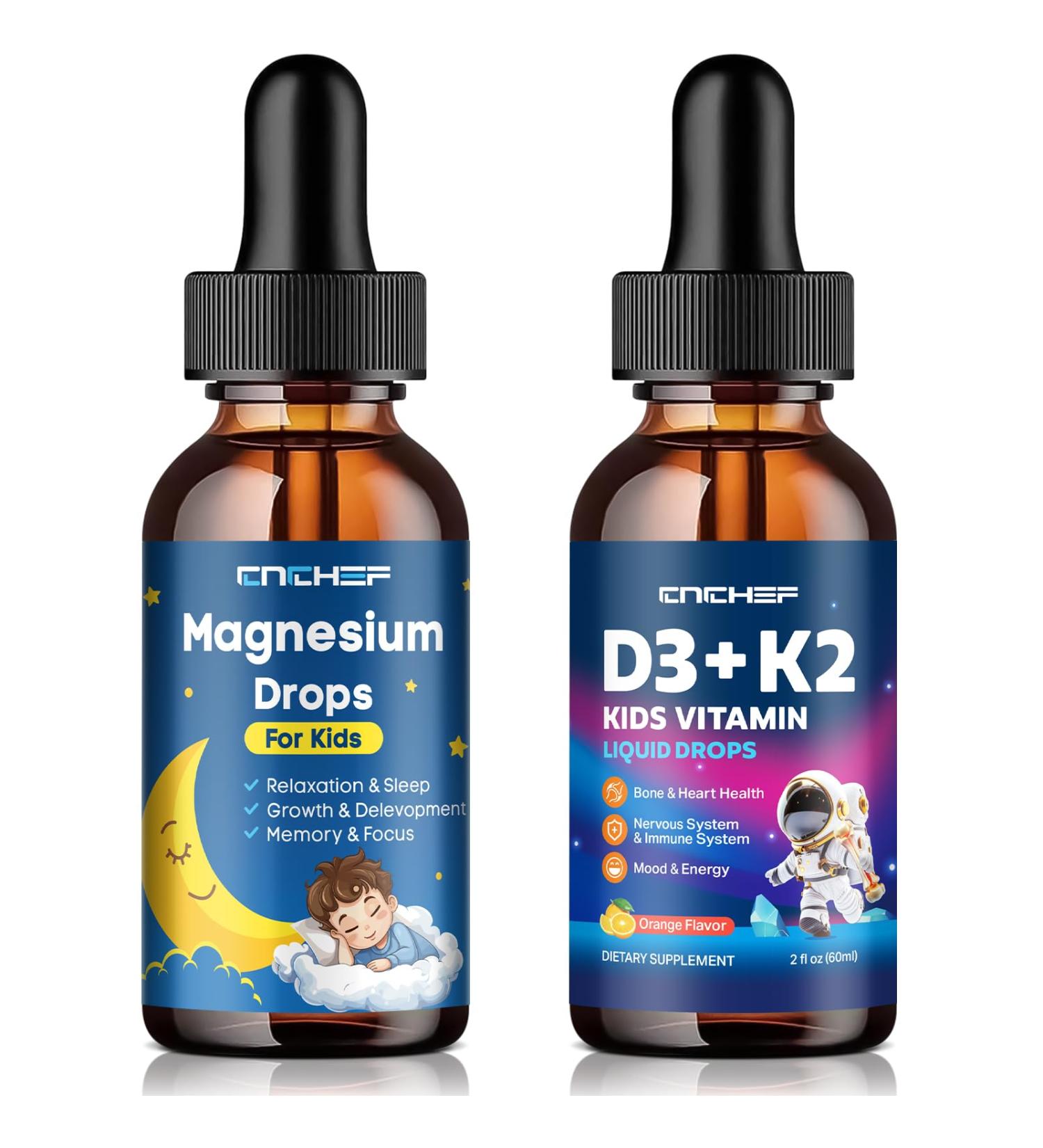 Magnesium Glycinate Liquid Drops for Kids Vitamin D3 K2 Drops for Kids - Buy Online on GoSupps.com