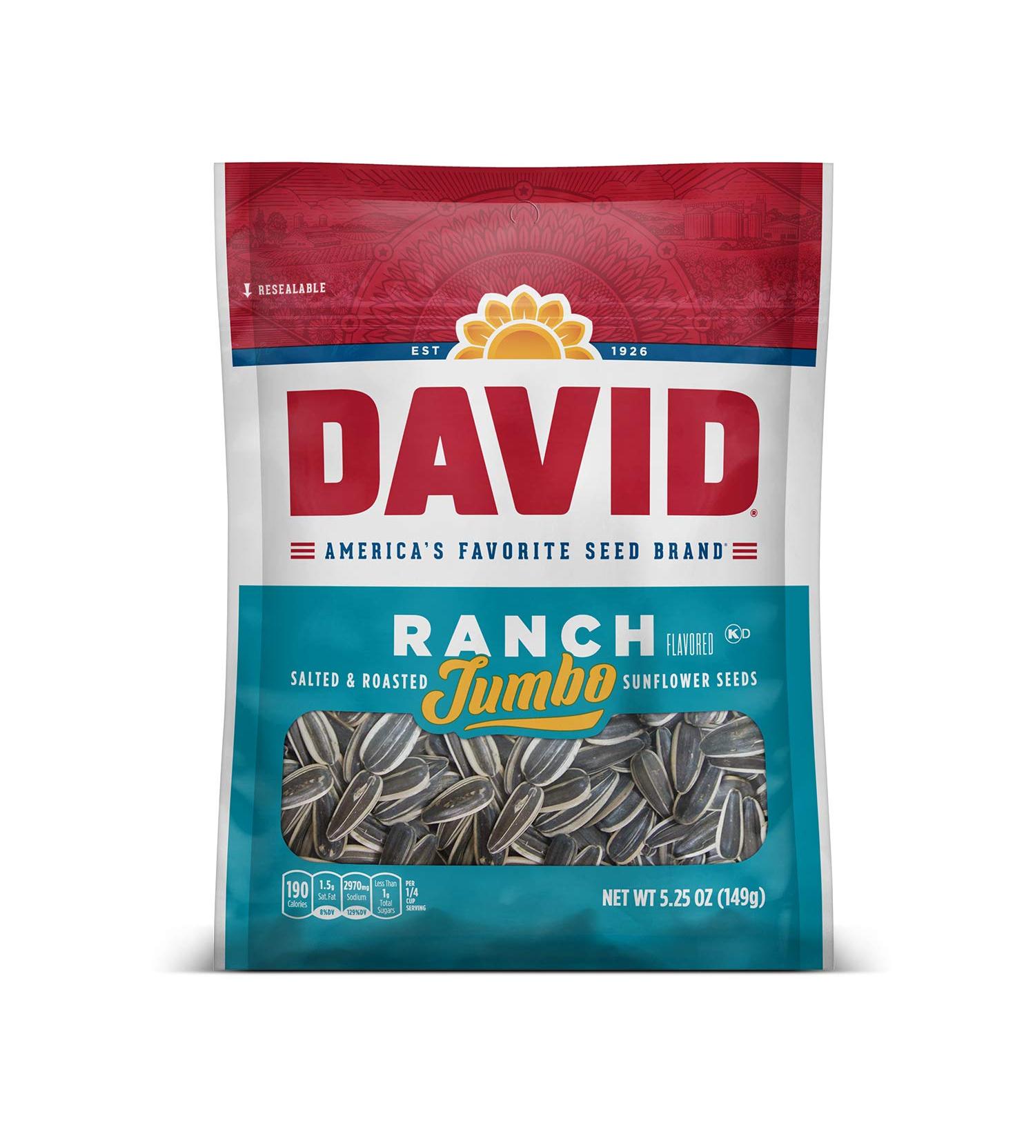 DAVID Roasted & Salted Ranch Jumbo Sunflower Seeds 5.25 oz - Keto Friendly | Pack of 1 - Buy Online on GoSupps.com