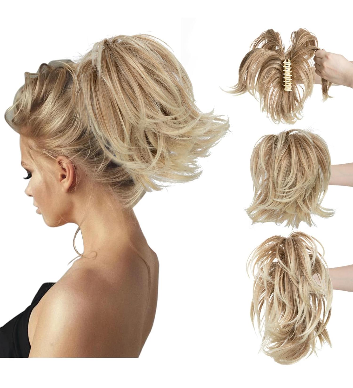 Bendable Metals Claw Clip Short Ponytail Hair Extension - 8 inch Golden Blonde & Beach Blonde Tips - Buy Online on GoSupps.com