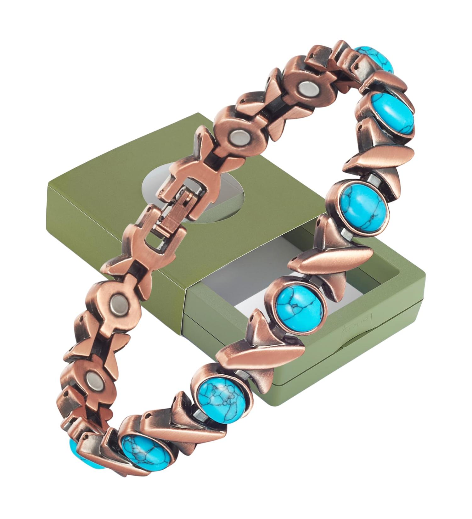 Yinox Women's Magnetic Copper Bracelet with Colored Stones | High-Strength & Gift Box Included - Buy Online on GoSupps.com