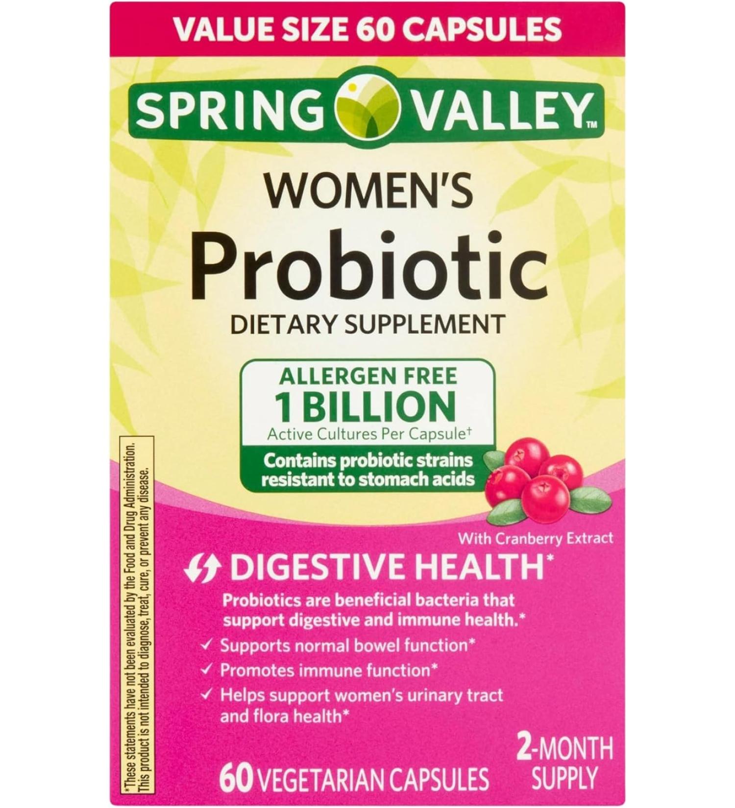 Probiotics for Women Capsules Dietary Supplement 1 Billion CFUs - Digestive Health by Spring Valley (60 Capsules - Pack of 1) VSL-Shops - Buy Online on GoSupps.com