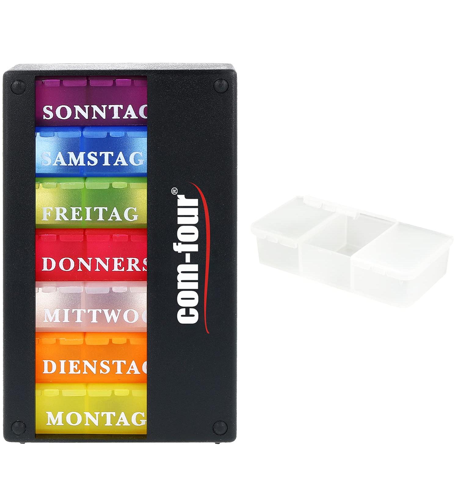 Com-Four 7-Day Medication Doser | Weekly Pill Box with 3 Compartments - Black | Perfect for Morning Lunch & Evening Doses | International Shipping Available - Buy Online on GoSupps.com
