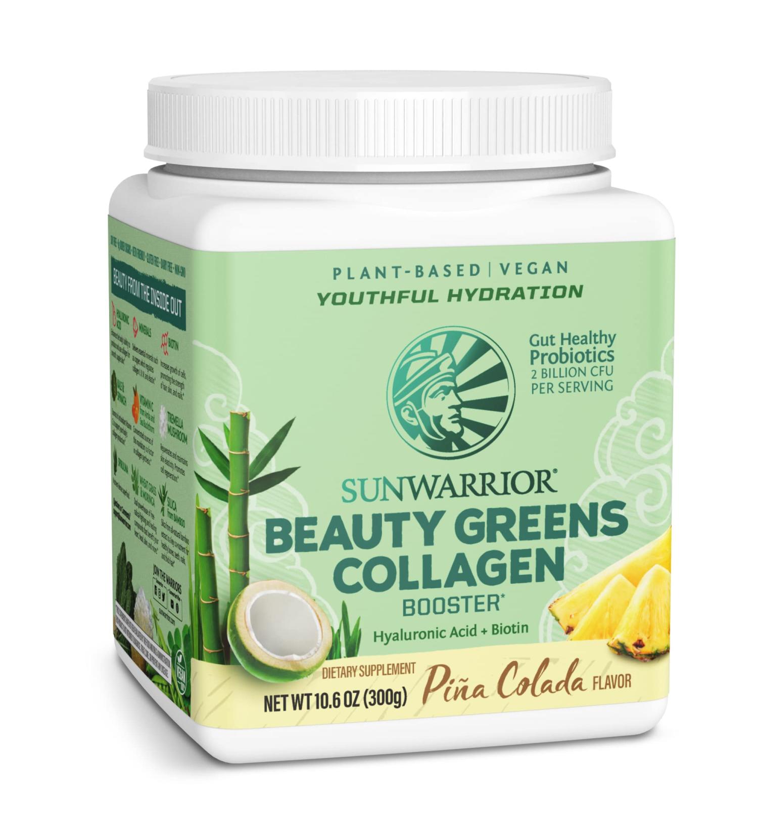 Sunwarrior Beauty Greens Collagen Booster - Pina Colada Flavor (10.58 oz) | Boost Your Skin - Buy Online on GoSupps.com