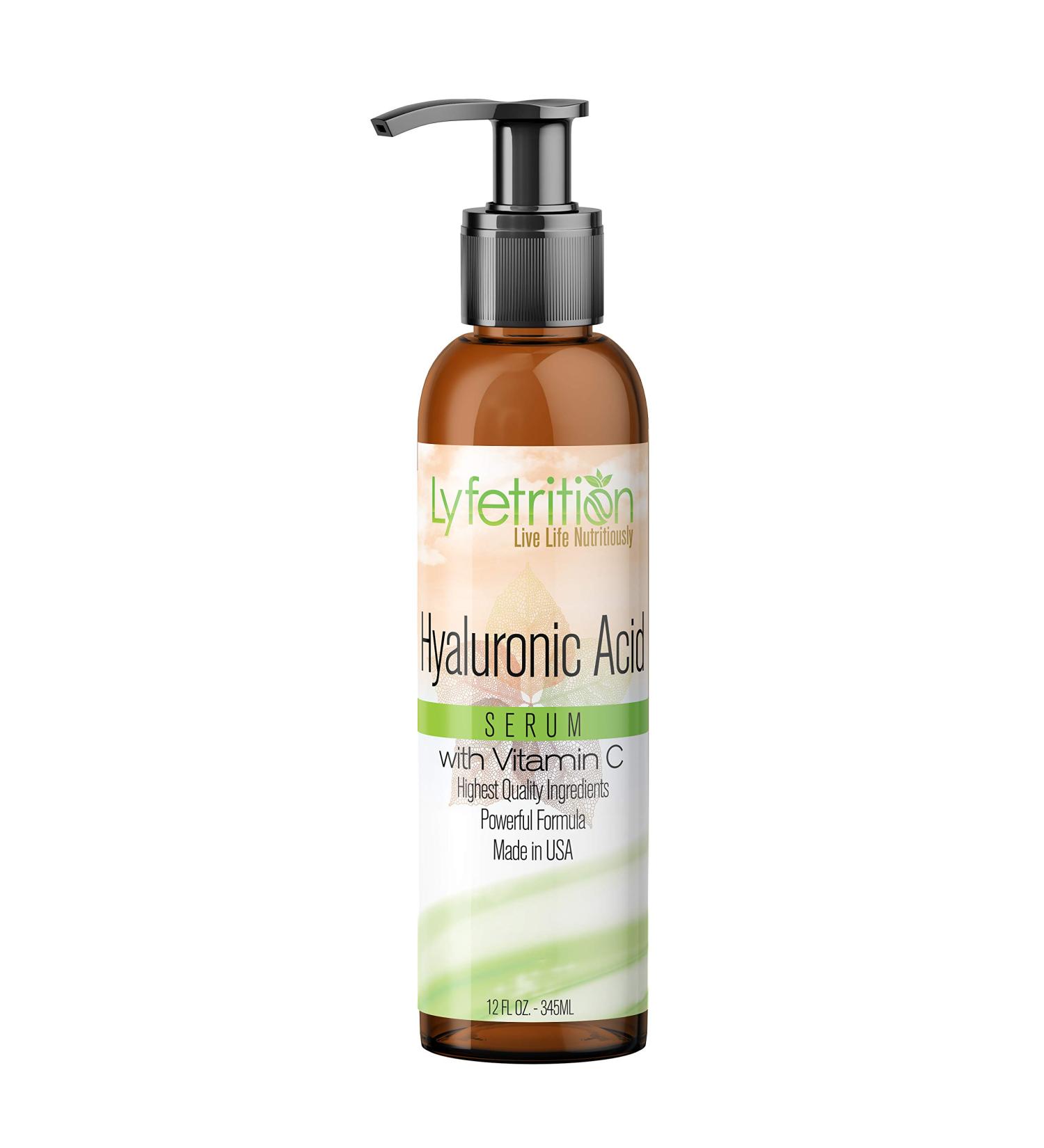Hyaluronic Acid Serum for Skin - Moisturizing & Hydrating | Natural Face Serum with Vitamin C & Aloe Vera | 12 Fl Oz - Lyfetrition - Buy Online on GoSupps.com