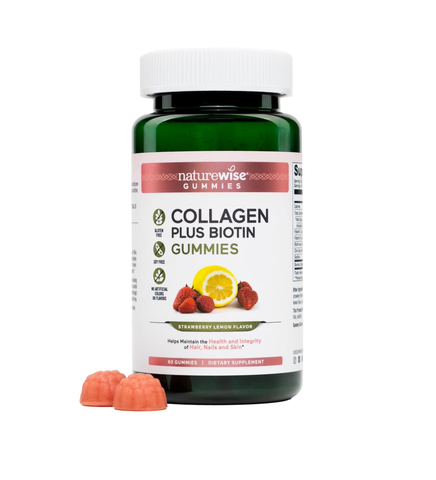NatureWise Collagen Gummies - Hydrolyzed Collagen Gummies - Type 1 & 3 Peptides for Women + Biotin Vitamin C E & Zinc for Hair Skin and Nails Support - 60 Count 1-Month Supply Strawberry Lemon 60 Count (Pack of 1) - Buy Online on GoSupps.com