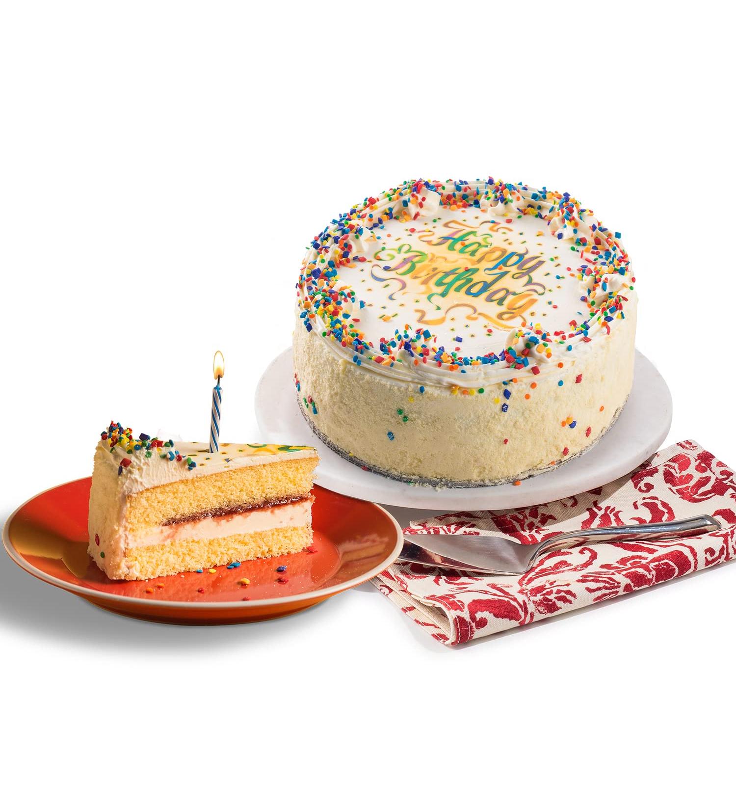David's Cookies Vanilla Birthday Cake 7"- Premium Fresh Ingredients - Surprise Your Friend and Family With Our Vanilla and Raspberry Flavor Birthday Cake Dessert 7 Inch (Pack of 1) - Buy Online on GoSupps.com