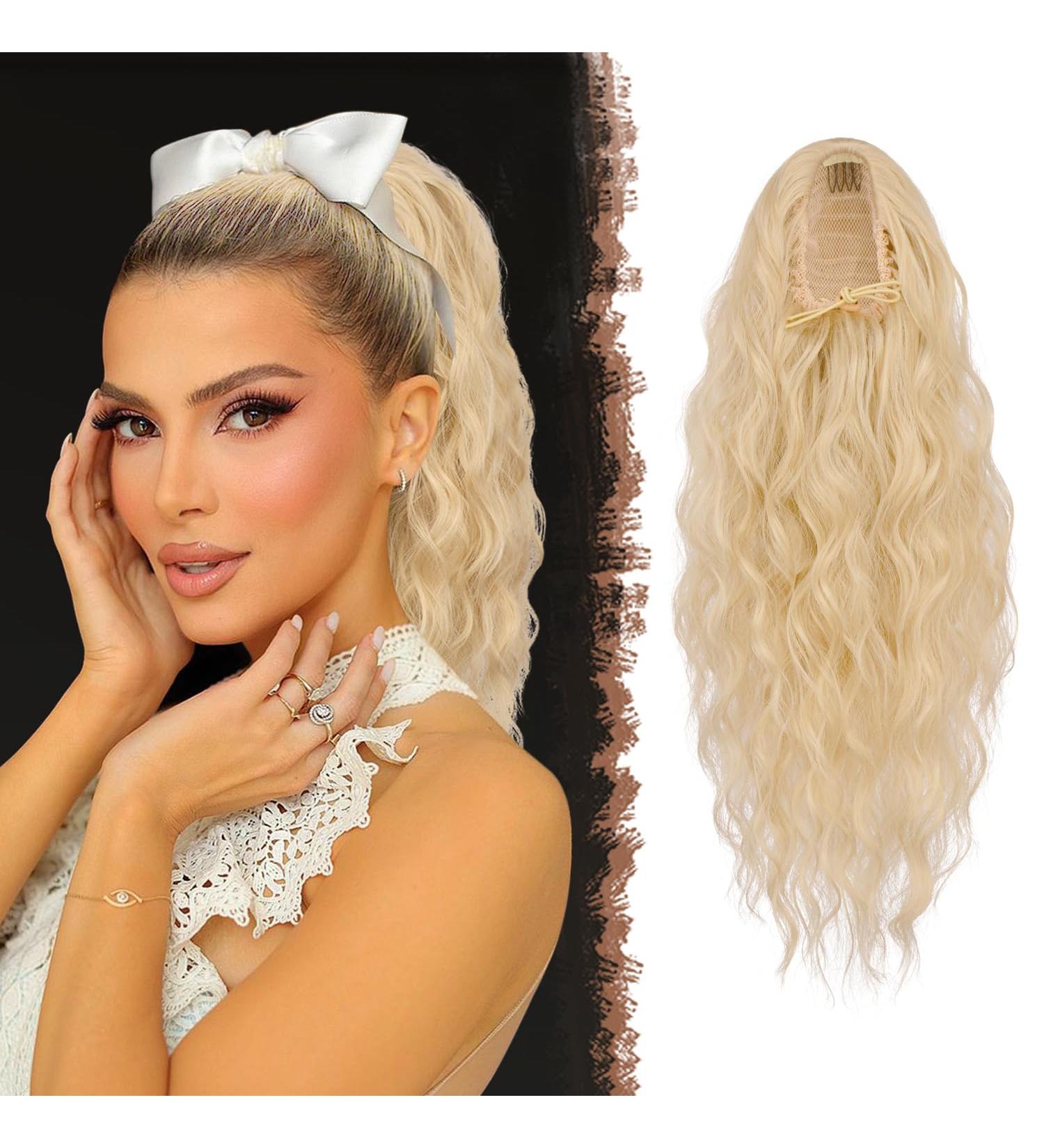 Feshfen Clip-In Ponytail Hair Extension - 45cm Wavy Blonde & Mixed Colors - Long Braids & Waves for Women | Synthetic Cord Strain - Buy Online on GoSupps.com