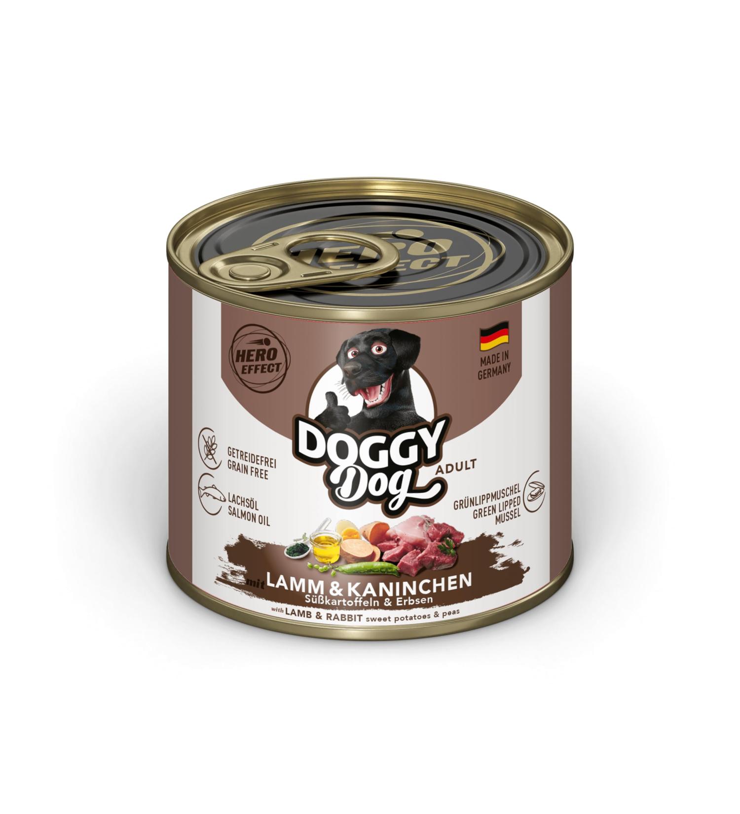 Doggy Dog Pat Lamb & Rabbit Pack of 6 cans of 200 g of grain-free wet dog food with salmon oil and green-lipped mussel complete food with sweet potato and peas  - Buy Online on GoSupps.com