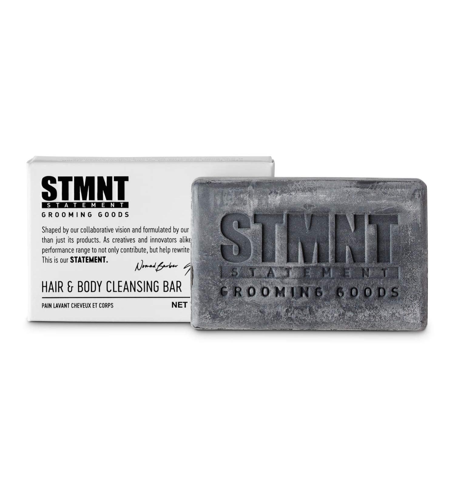 STMNT Grooming Goods Hair & Body Cleansing Bar 125g | SLS/SLES Sulfates Free | Moisturizing Formula w/Activated Charcoal | Travel Friendly - Buy Online on GoSupps.com