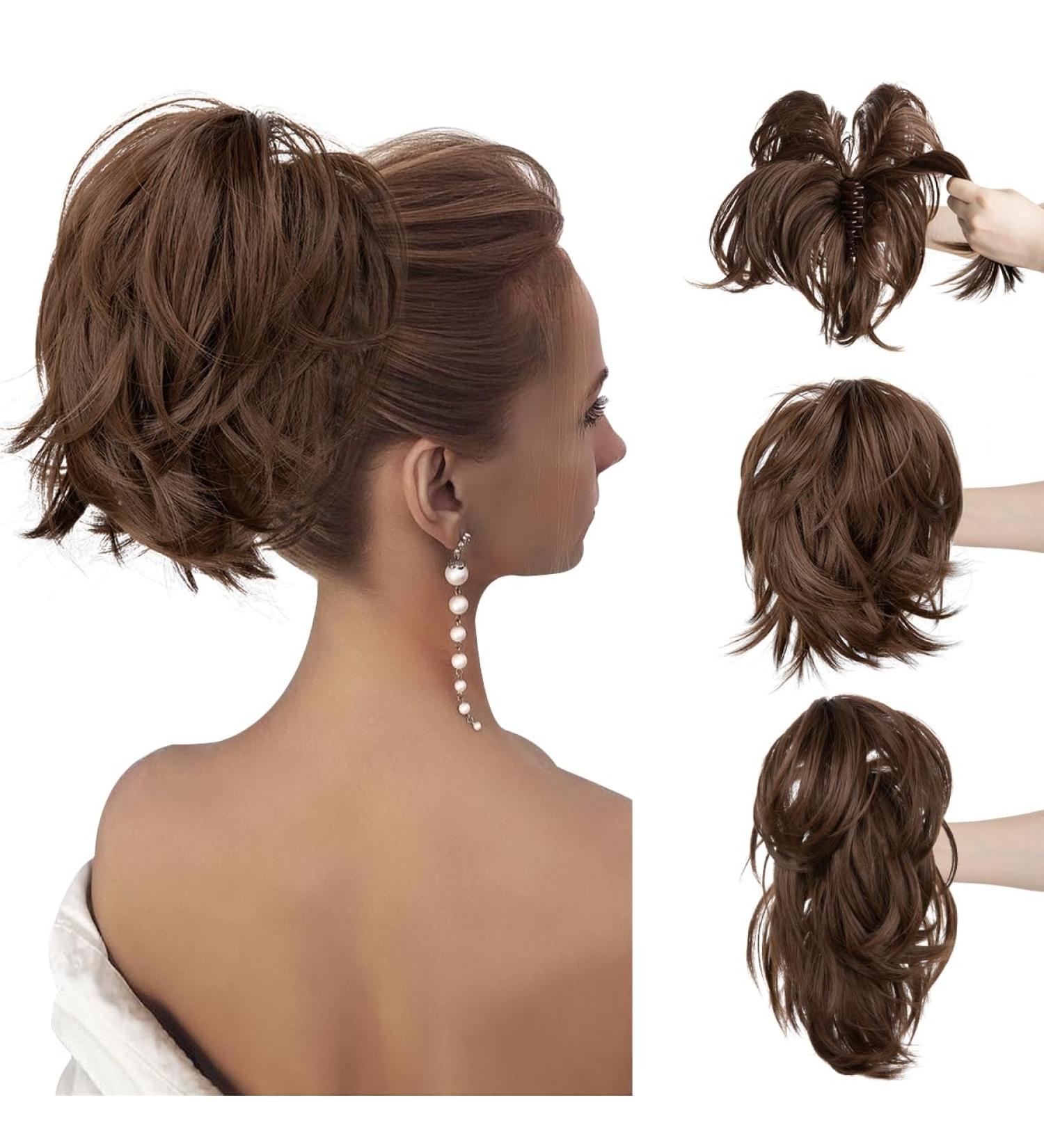 CJL Medium Brown 8 inch Claw Clip Ponytail Hair Extension | Messy Bun Hairpiece - Buy Online on GoSupps.com