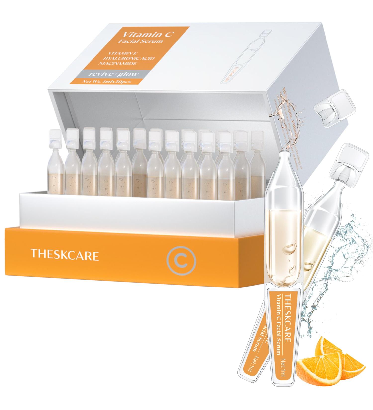 Buy Vitamin C Face Serum with Hyaluronic Acid & Niacinamide - Anti-Aging Hydrating 30 Ampoules for Glowing Skin & Dark Spots - Buy Online on GoSupps.com
