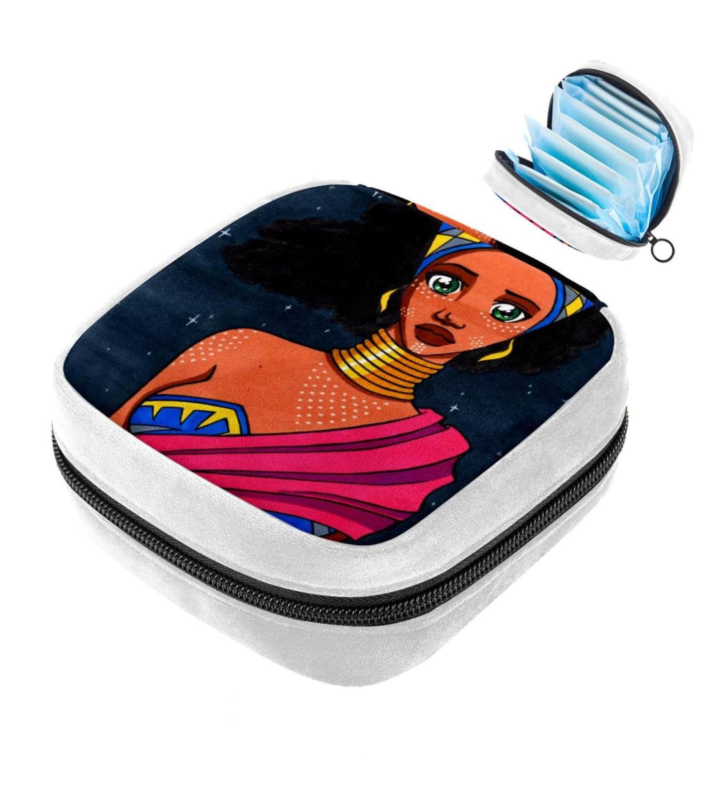 GIAPB Sanitary Napkin Storage Bag | Period Tampon Makeup Pad Pouch - Black African American Color 1665 - Buy Online on GoSupps.com