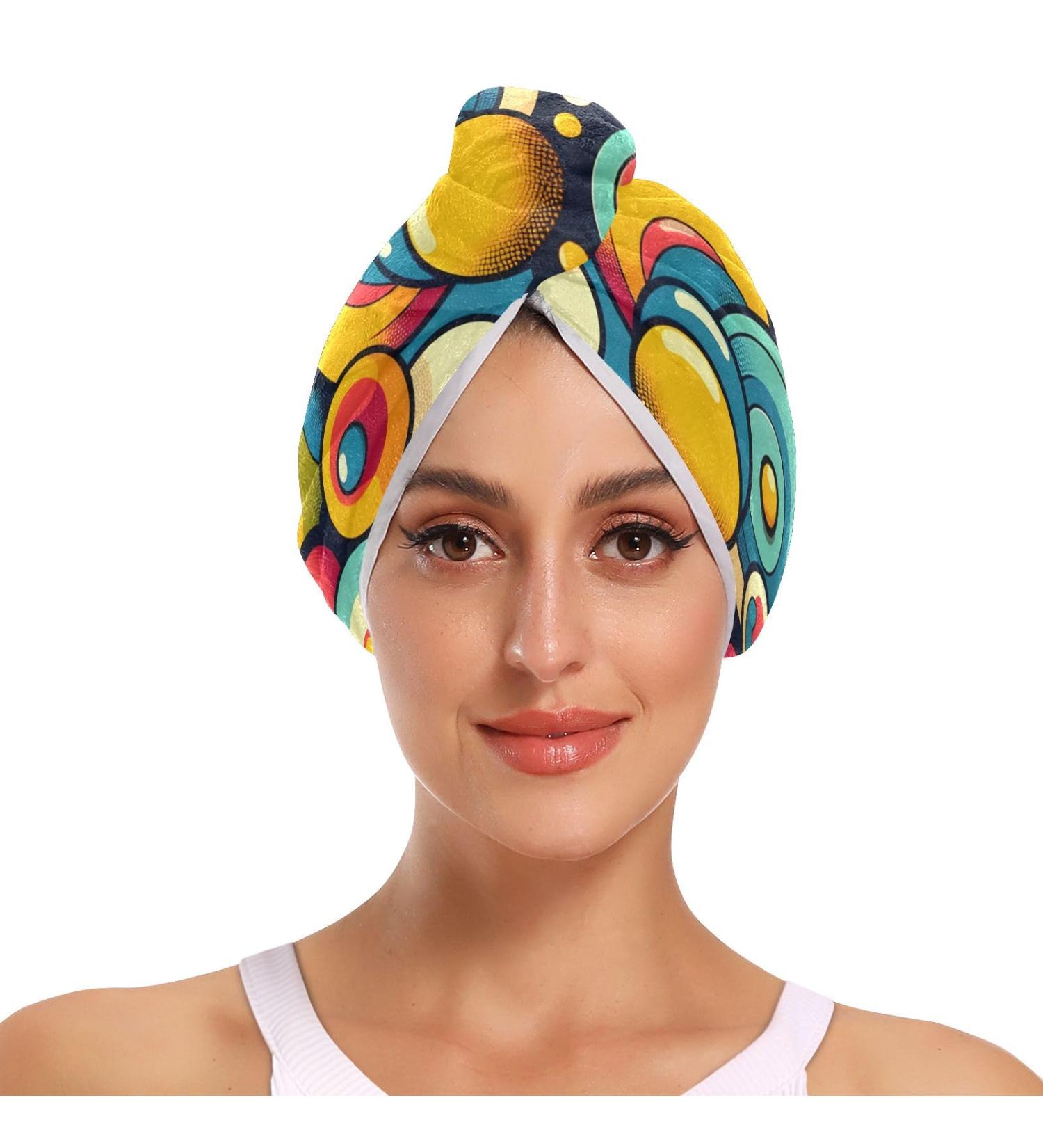 Colorful Circles Hair Towel 2 Pack - Super Absorbent Quick Dry Hair Turbans for Women & Girls - Buy Online on GoSupps.com