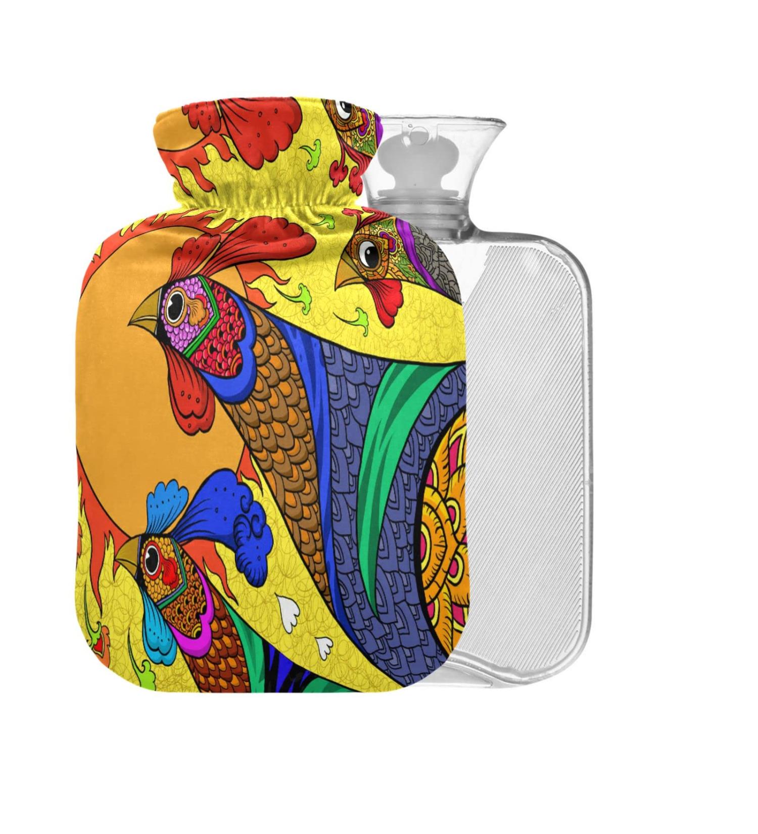 Retro Rooster Hot Water Bottle with Cover | 1L BPA Free | Small Pain Relief Bag | Hot & Cold Compress - Buy Online on GoSupps.com