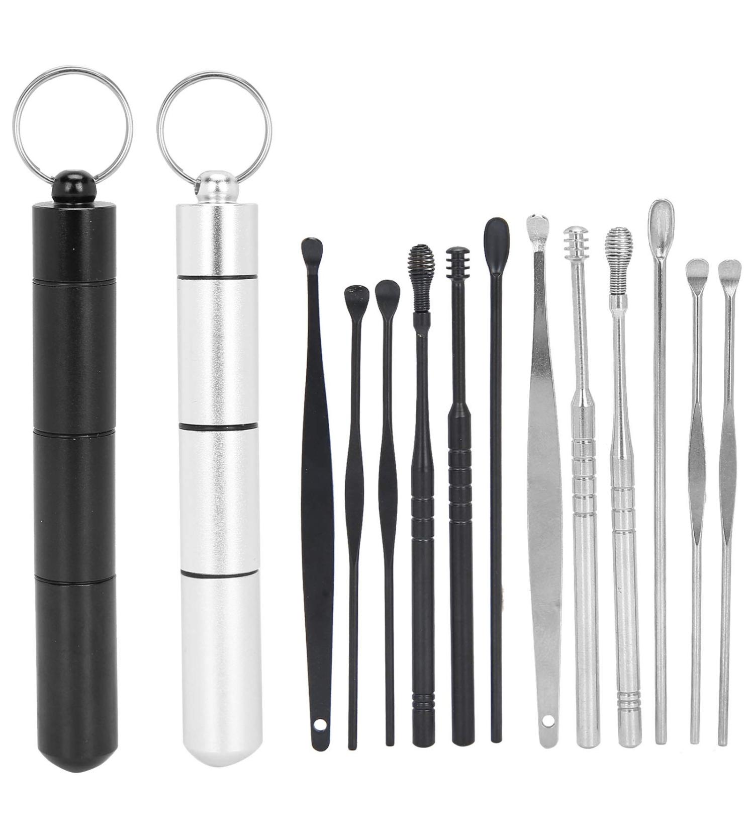 Stainless Steel Earwax Remover Kit - Ear Spoon Scoop & Cleaning Tool (Black Silver) - Buy Online on GoSupps.com