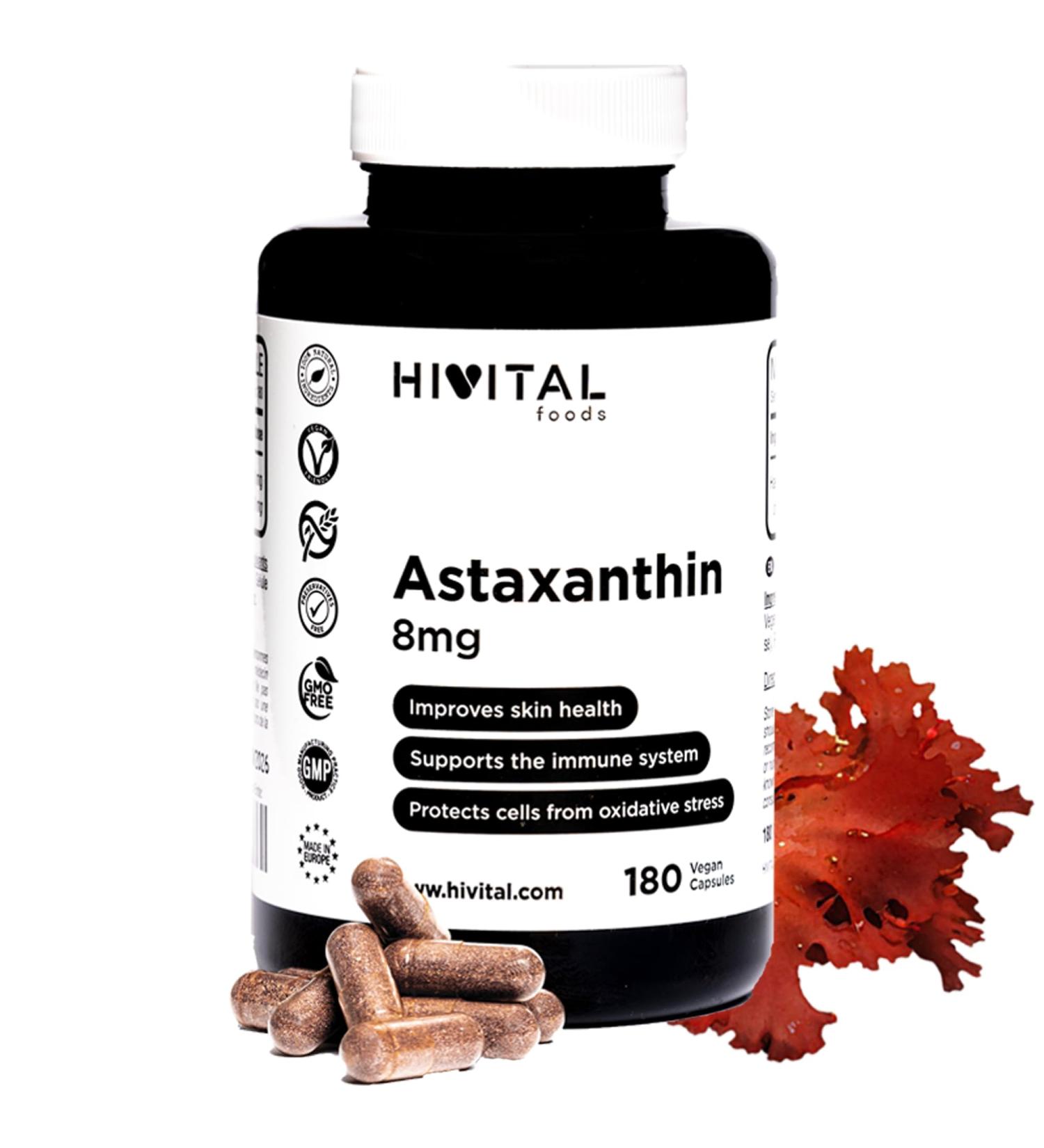 Buy Hivital Foods Pure Astaxanthin 8mg - 180 Vegan Capsules for Skin & Immune Support | International Shipping Available - Buy Online on GoSupps.com