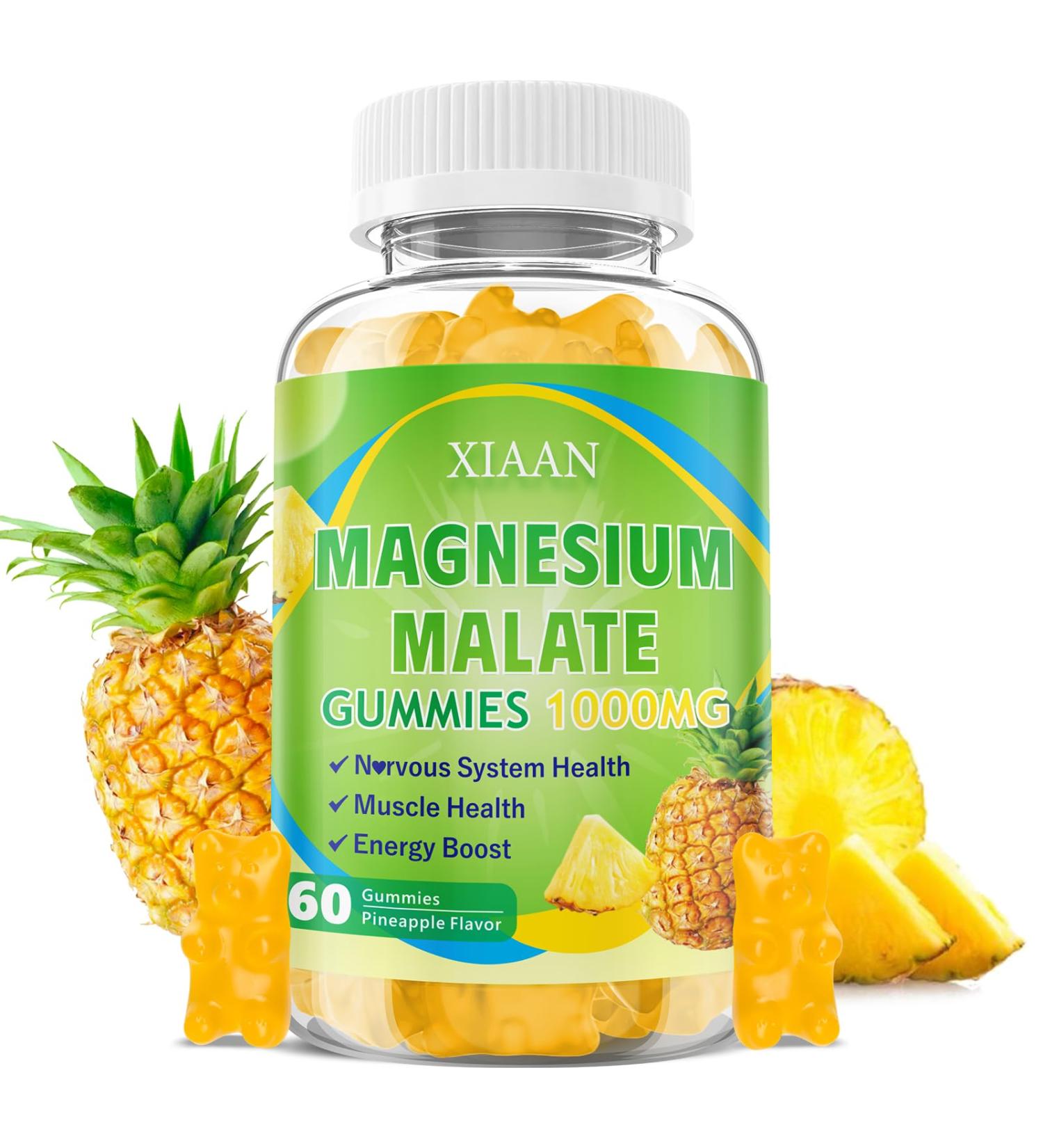 Magnesium Malate Gummies 1000mg Chewable Magnesium Malate Supplements with CoQ10 L-Theanine & Vitamin B6 for Energy Boost & Muscle Health Sugar-Free/Vegan Pineapple Flavor 60 Count Pineapple 60 Count (Pack of 1) - Buy Online on GoSupps.com