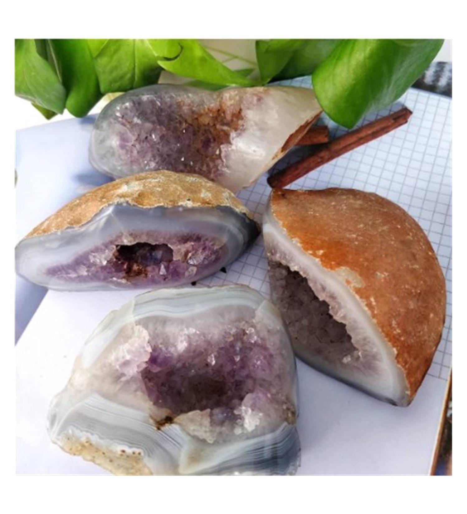 Natural Crystal Rough Natural Agate Rough Stone Raw Crystal Hole Cut Purple Cluster Crystal Ornaments Stone Collection - Buy Online on GoSupps.com