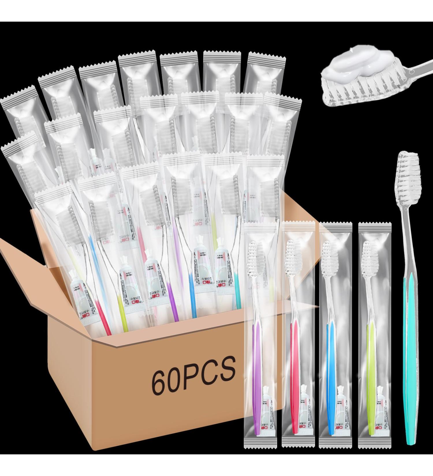 Maxcheck 60 Sets Disposable Toothbrushes with Toothpaste - Individually Wrapped for Travel Camping Hotels & Homeless Supplies - Buy Online on GoSupps.com