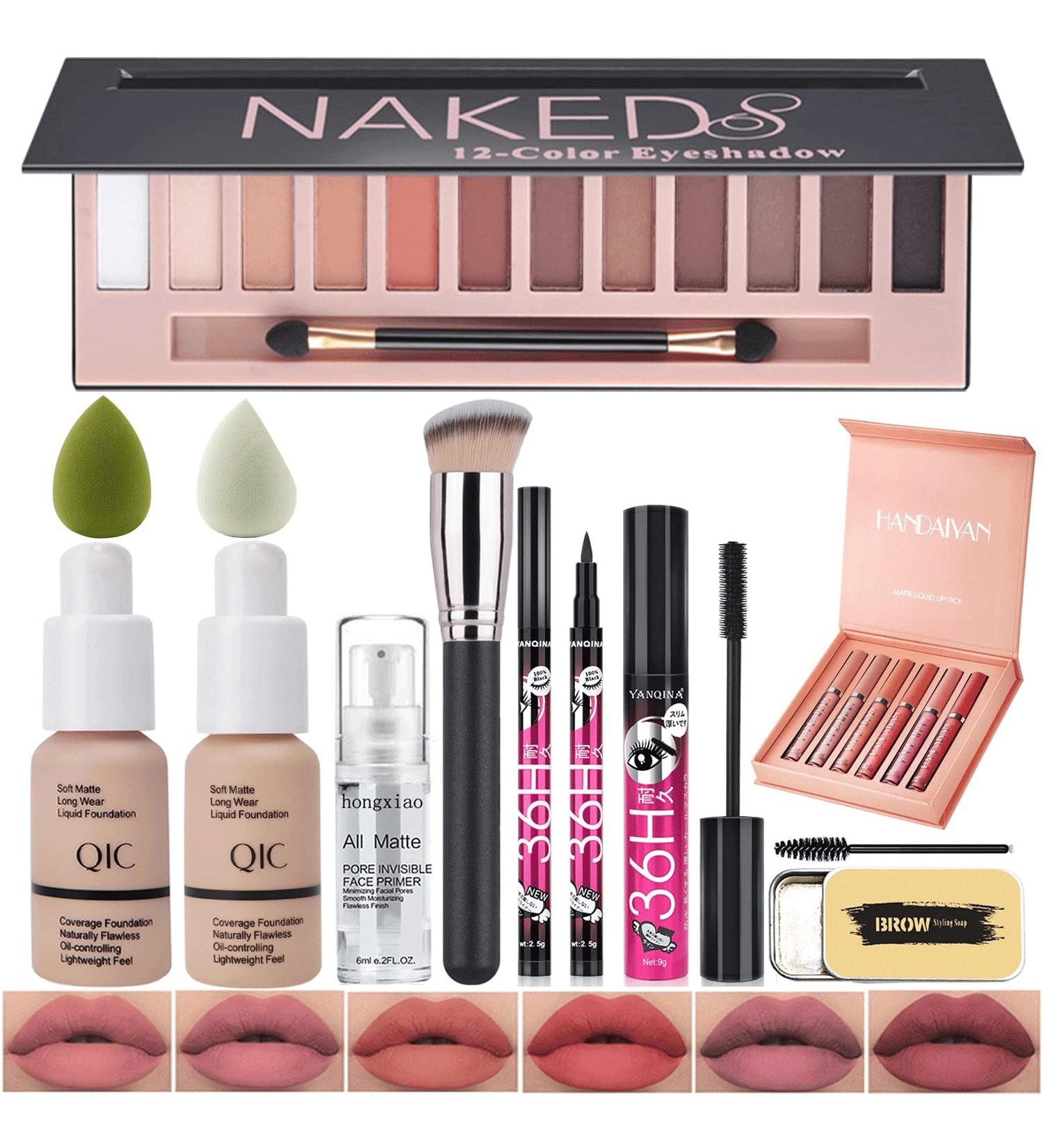 12 Color Eyeshadow Palette, 2 Nude Foundation Set, 6 Lipstick Colors, Face Primer, Eyebrow Soap, Waterproof Eyeliner & Mascara, Makeup Brush Set - Multi-purpose Makeup Kit (102 Nude, 104 Buff Beige, Matte Shadow) - Buy Online on GoSupps.com