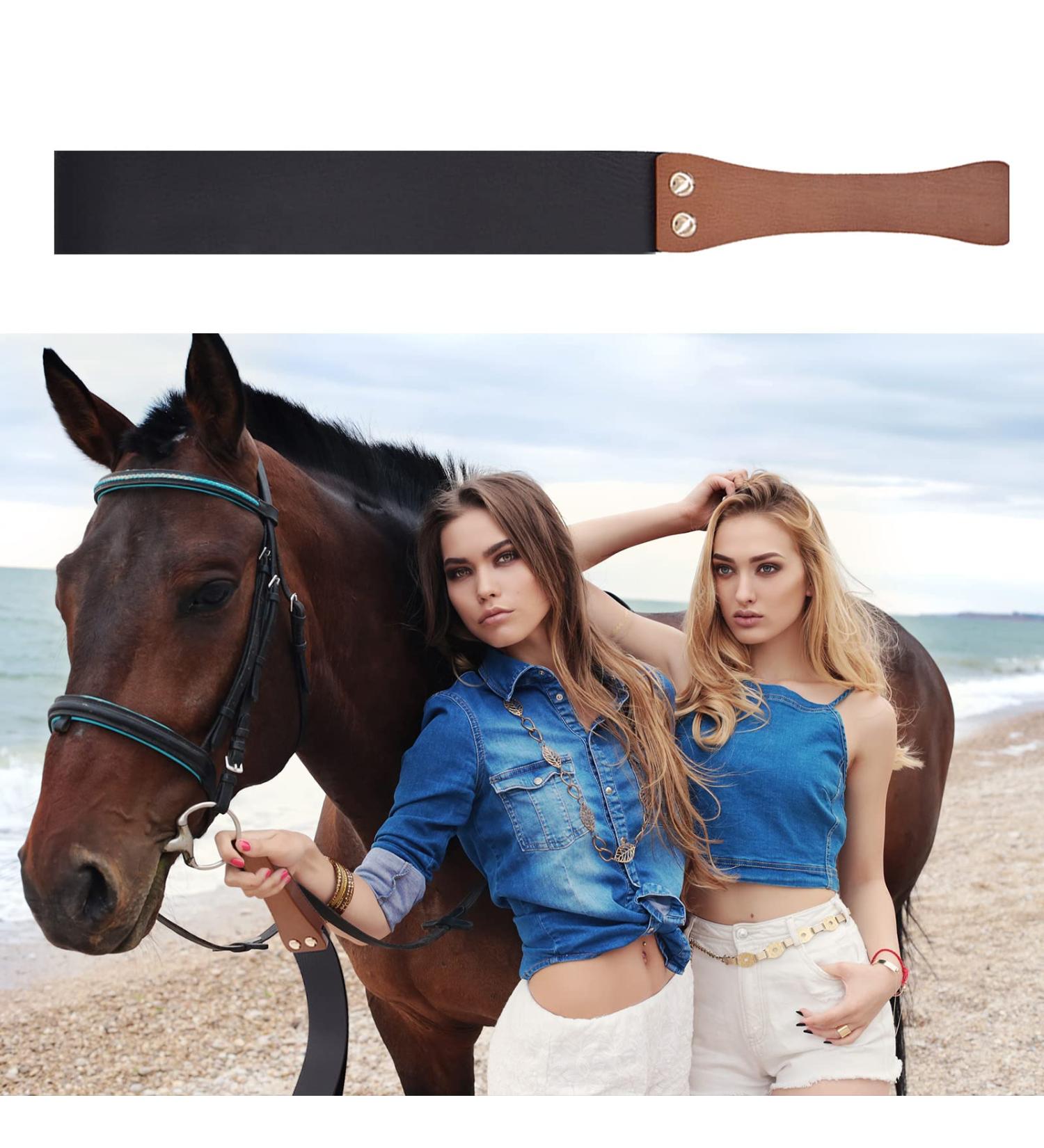 IWELAI 19-Inch Black Leather Riding Crop with Wooden Handle - Durable Equestrian Paddle for Horse Riding - Buy Online on GoSupps.com