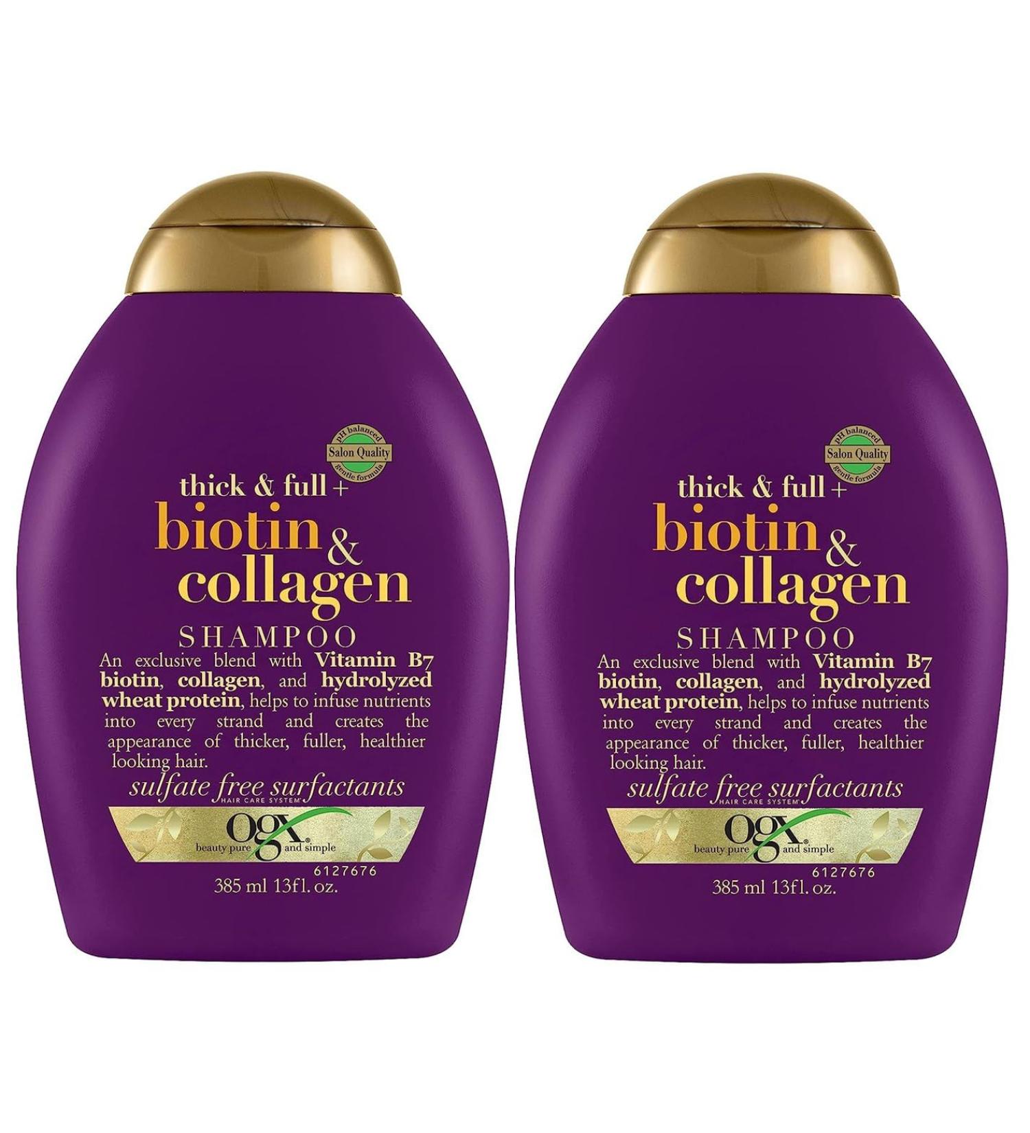 OGX Thick & Full Shampoo Sulfate Free Biotin & Collagen Voluminous & Healthy Hair - 385 ml x 2 - PROMO Pack - Buy Online on GoSupps.com
